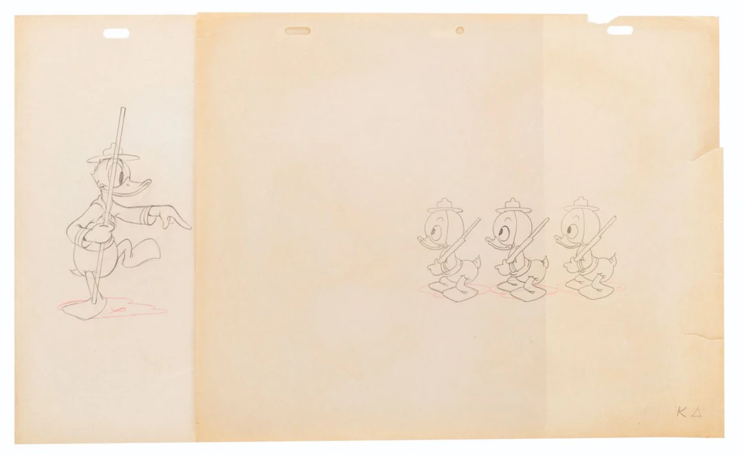A Pair of Donald Duck & Nephews Original Production Drawings.
