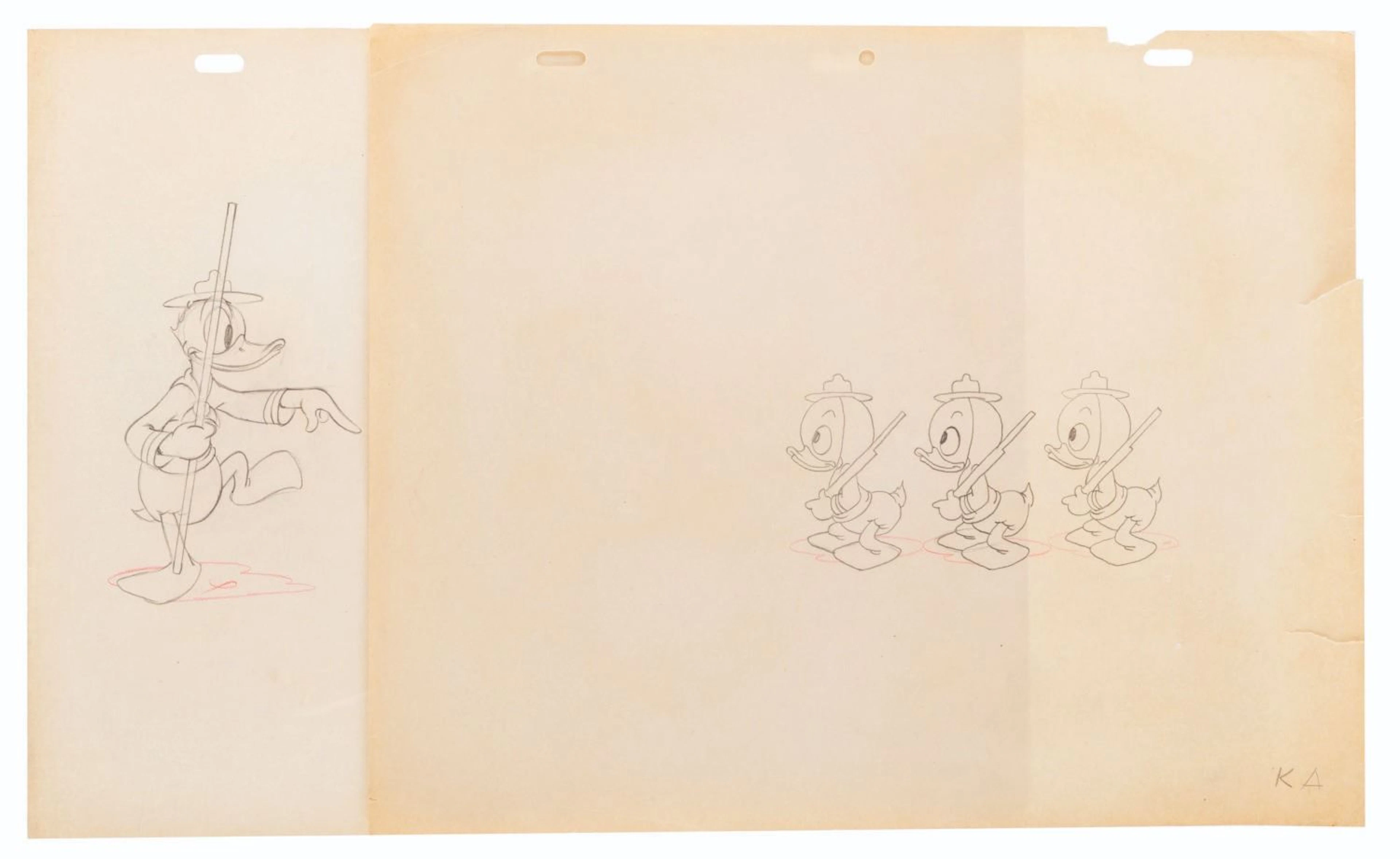 A Pair of Donald Duck & Nephews Original Production Drawings.
