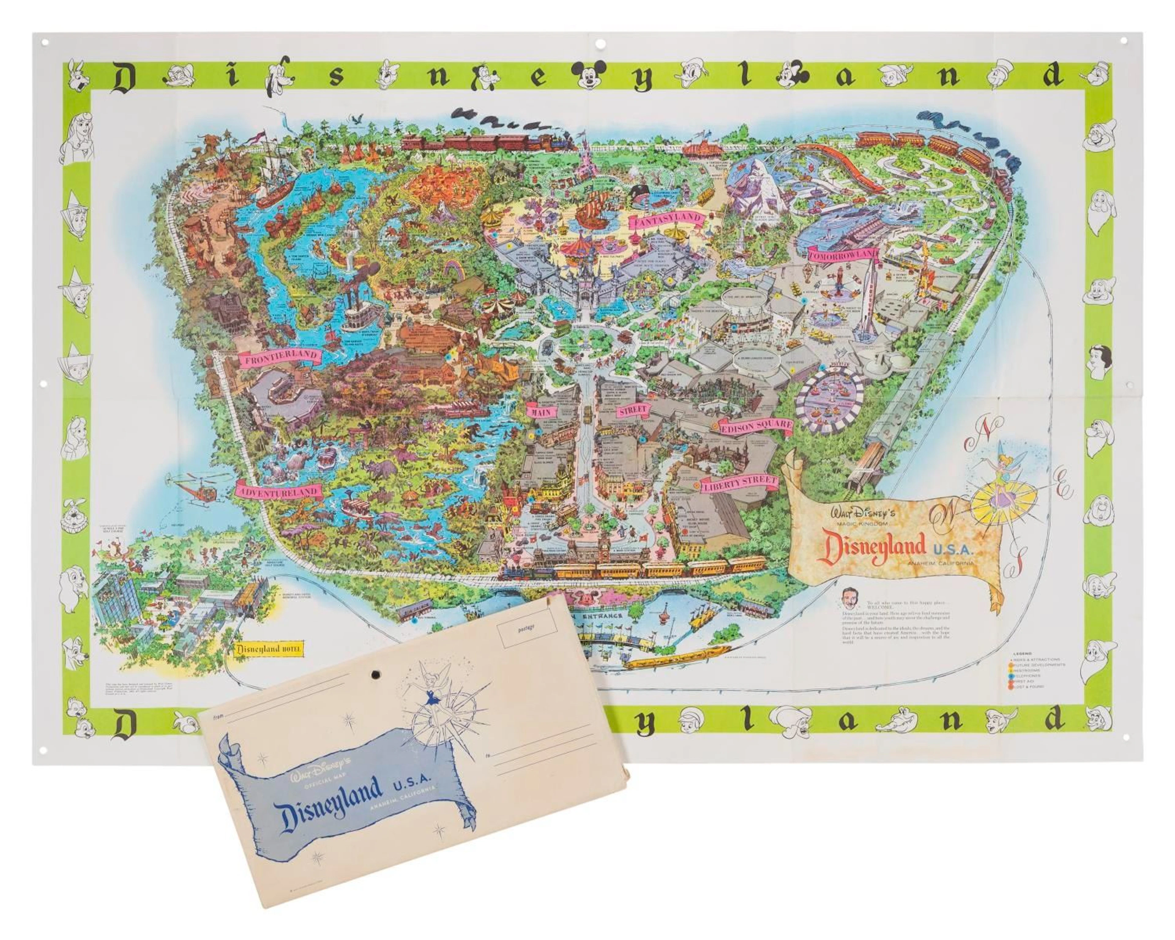 A 1964-B Disneyland Souvenir Map and Envelope.