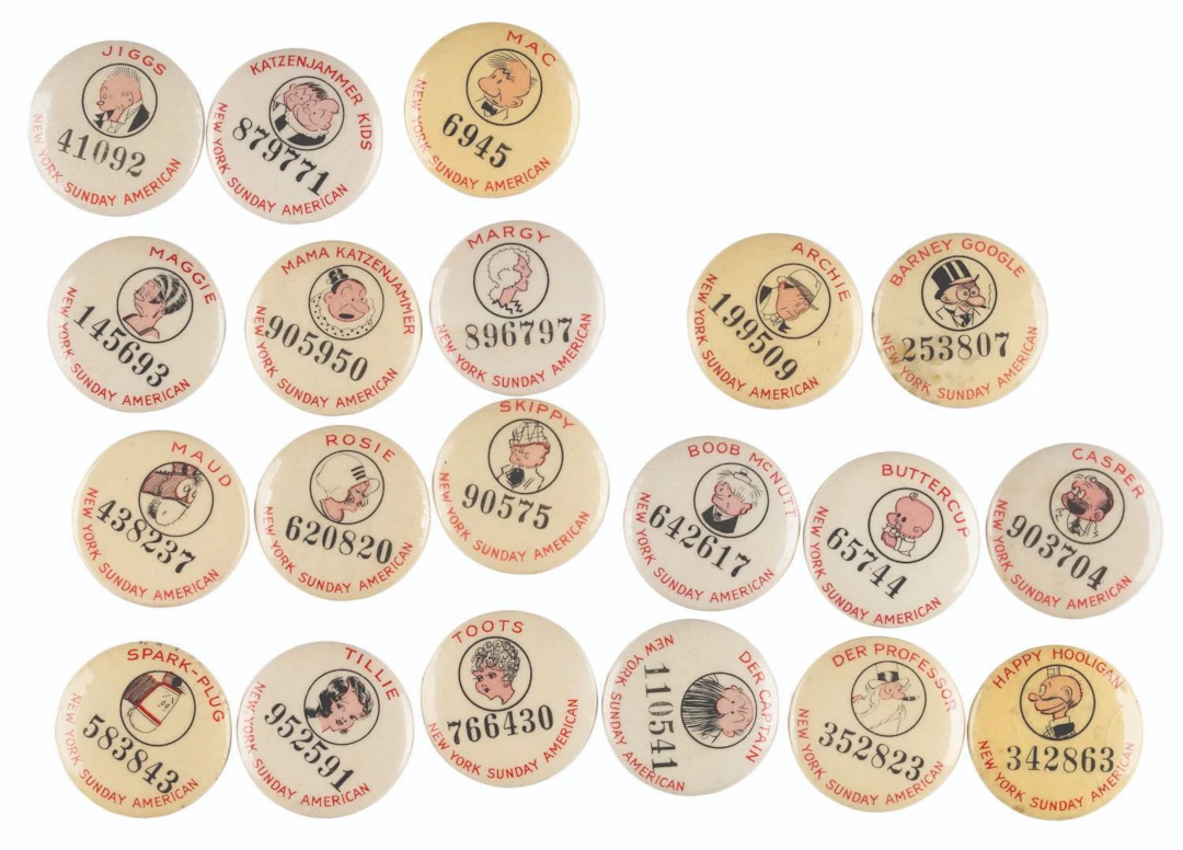 A Set of New York Sunday American Comic Buttons.