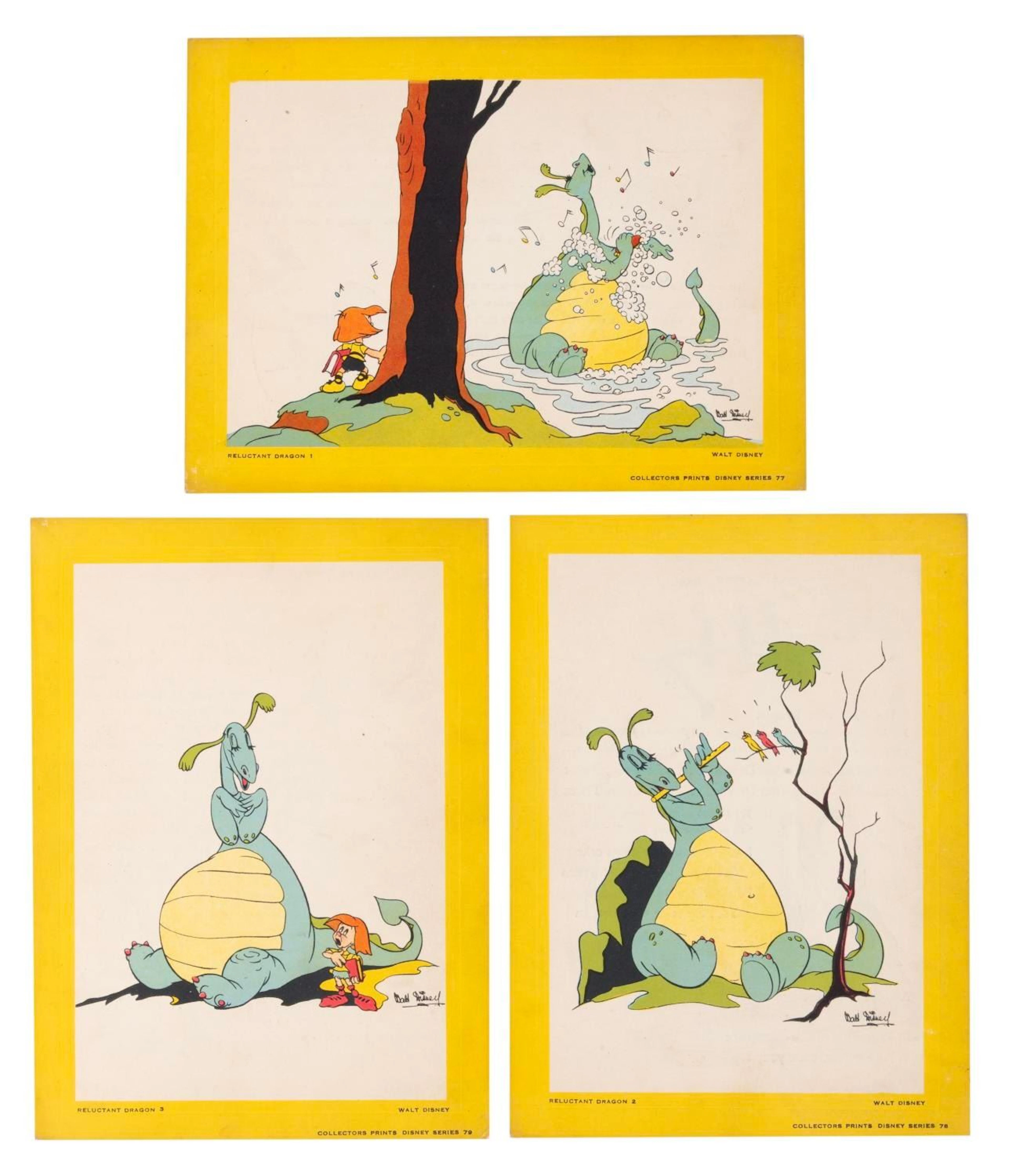 A Trio of British "Reluctant Dragon" Collector Prints.