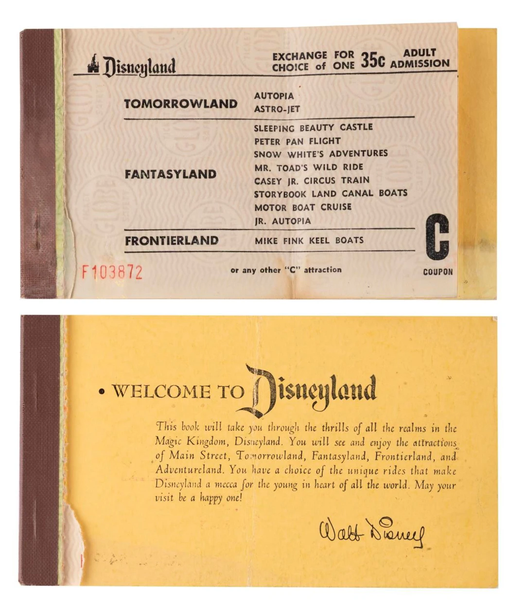 A Pair of Rare Disneyland Jumbo Ticket Book Back Covers.