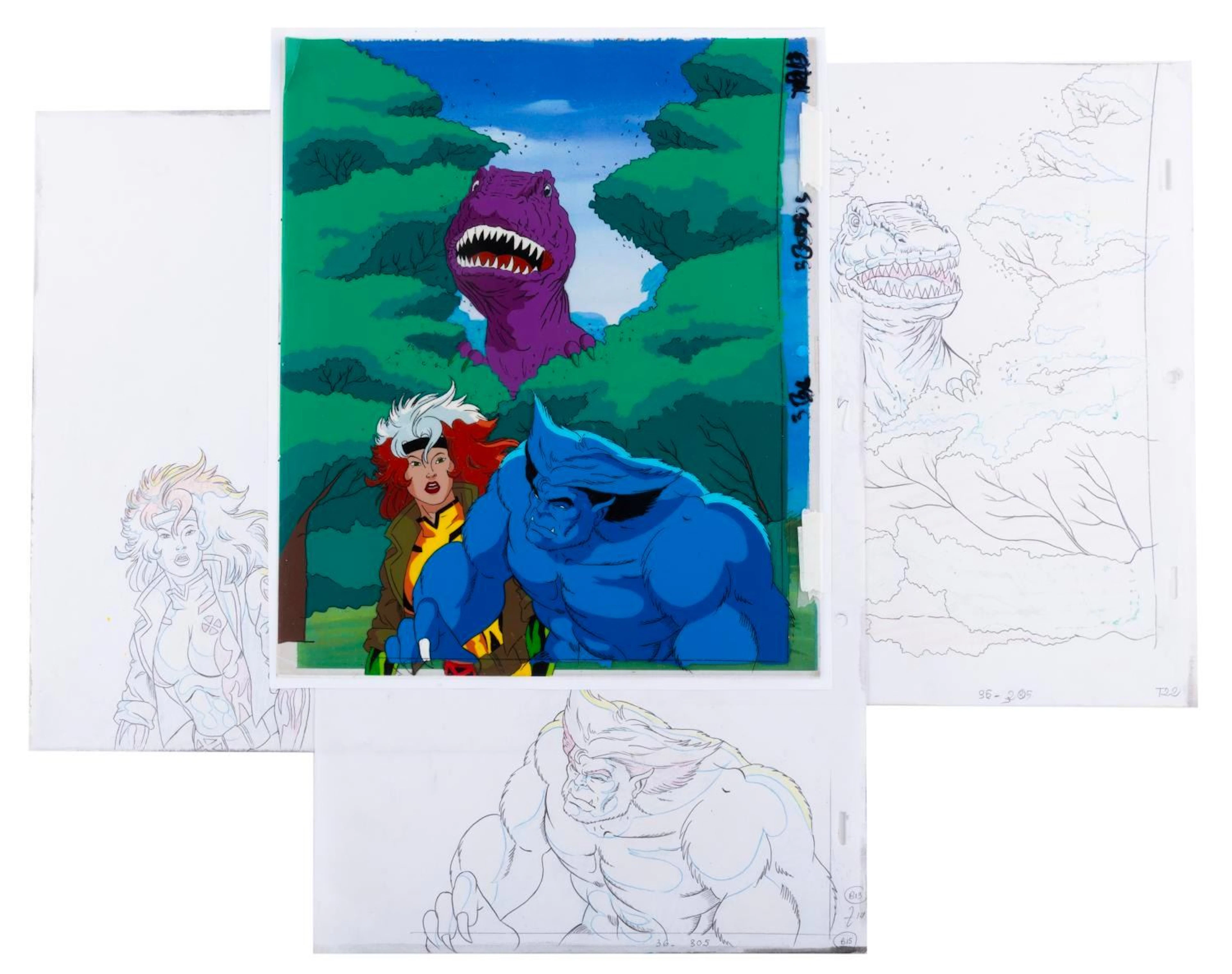 An "X-Men " Animation Cel with Production Drawings.