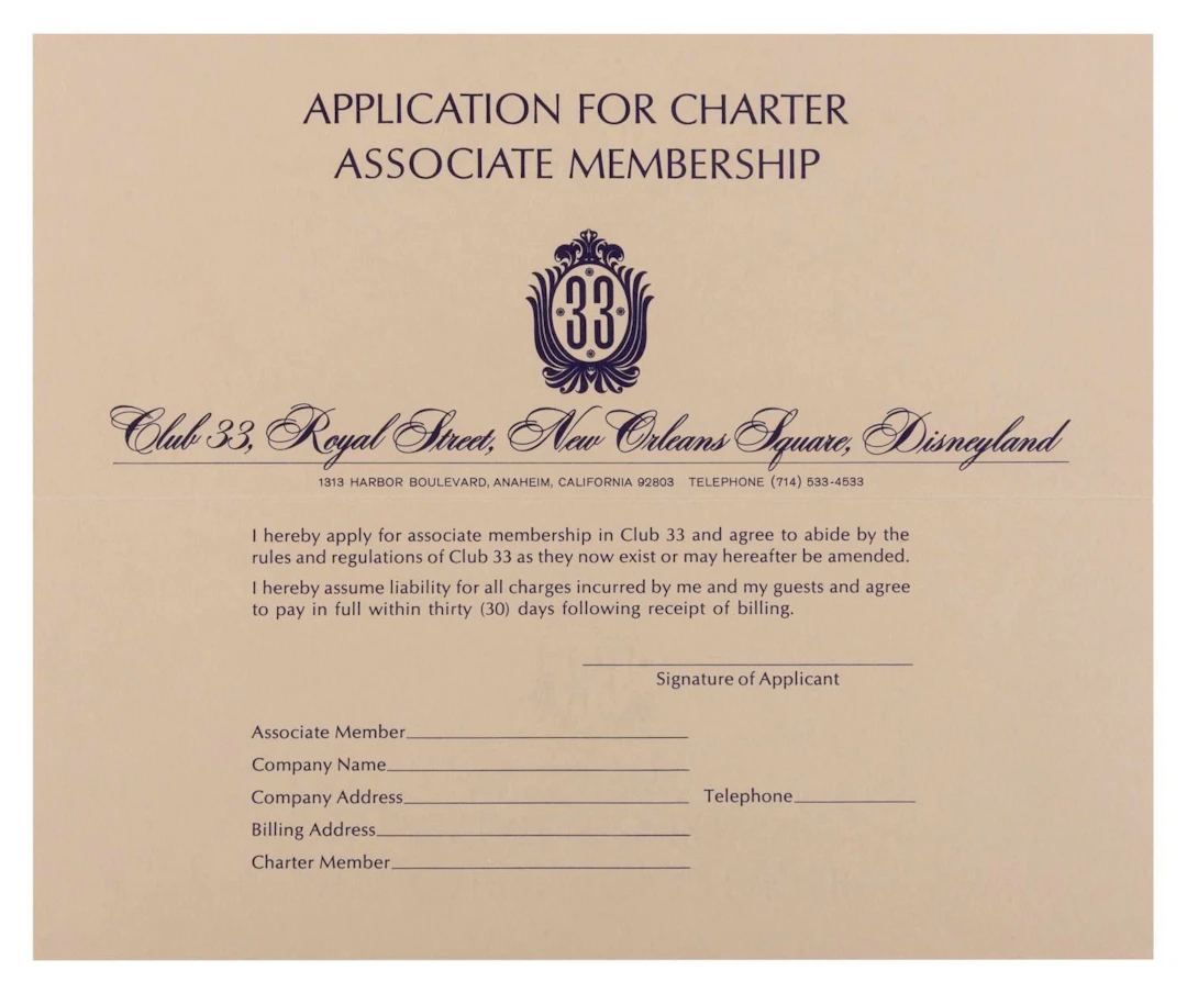 A Rare Early Club 33 Charter Associate Member Application.