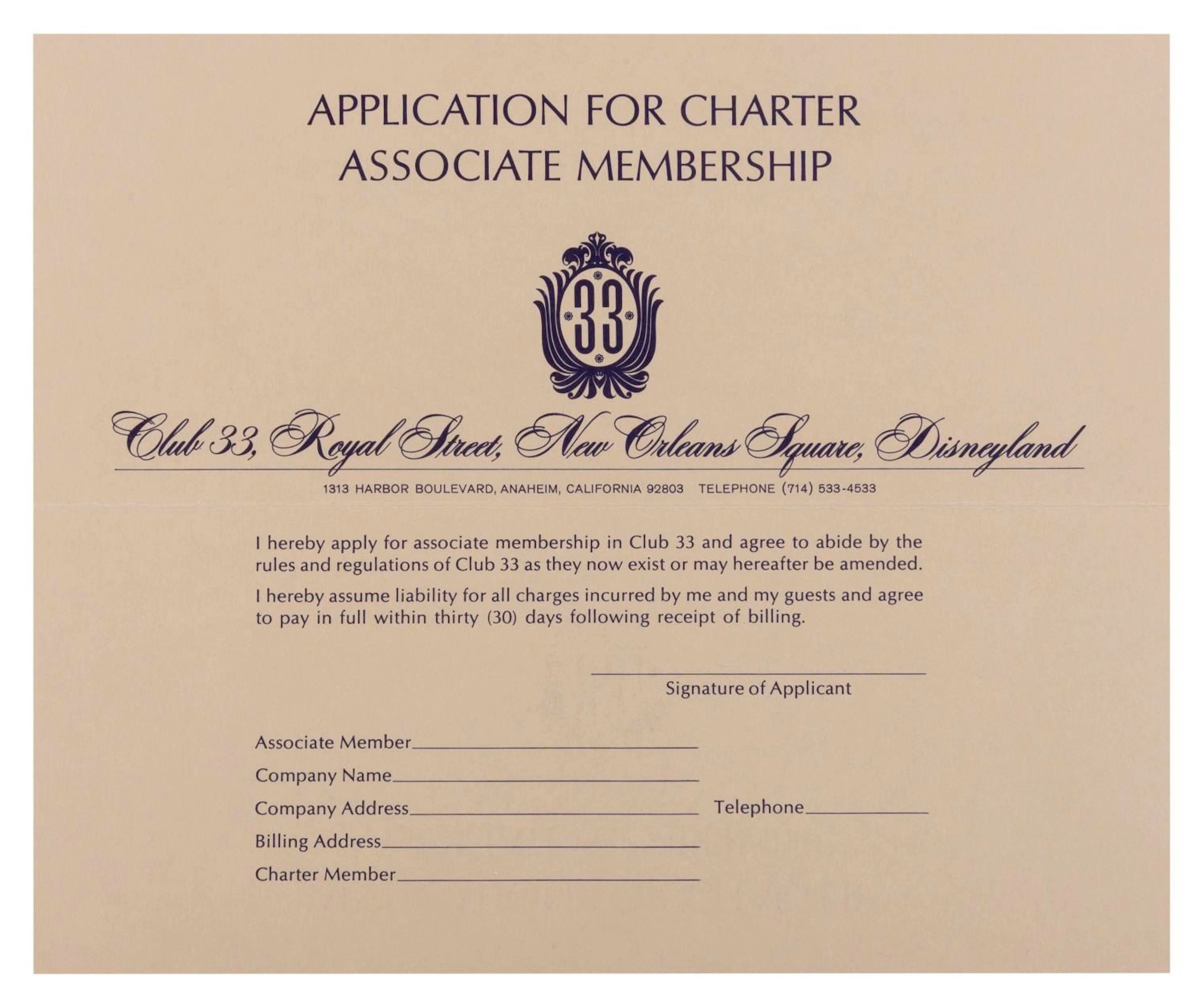 A Rare Early Club 33 Charter Associate Member Application.