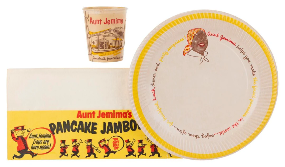 An Aunt Jemima's Restaurant Paper Cup, Plate, and Hat.