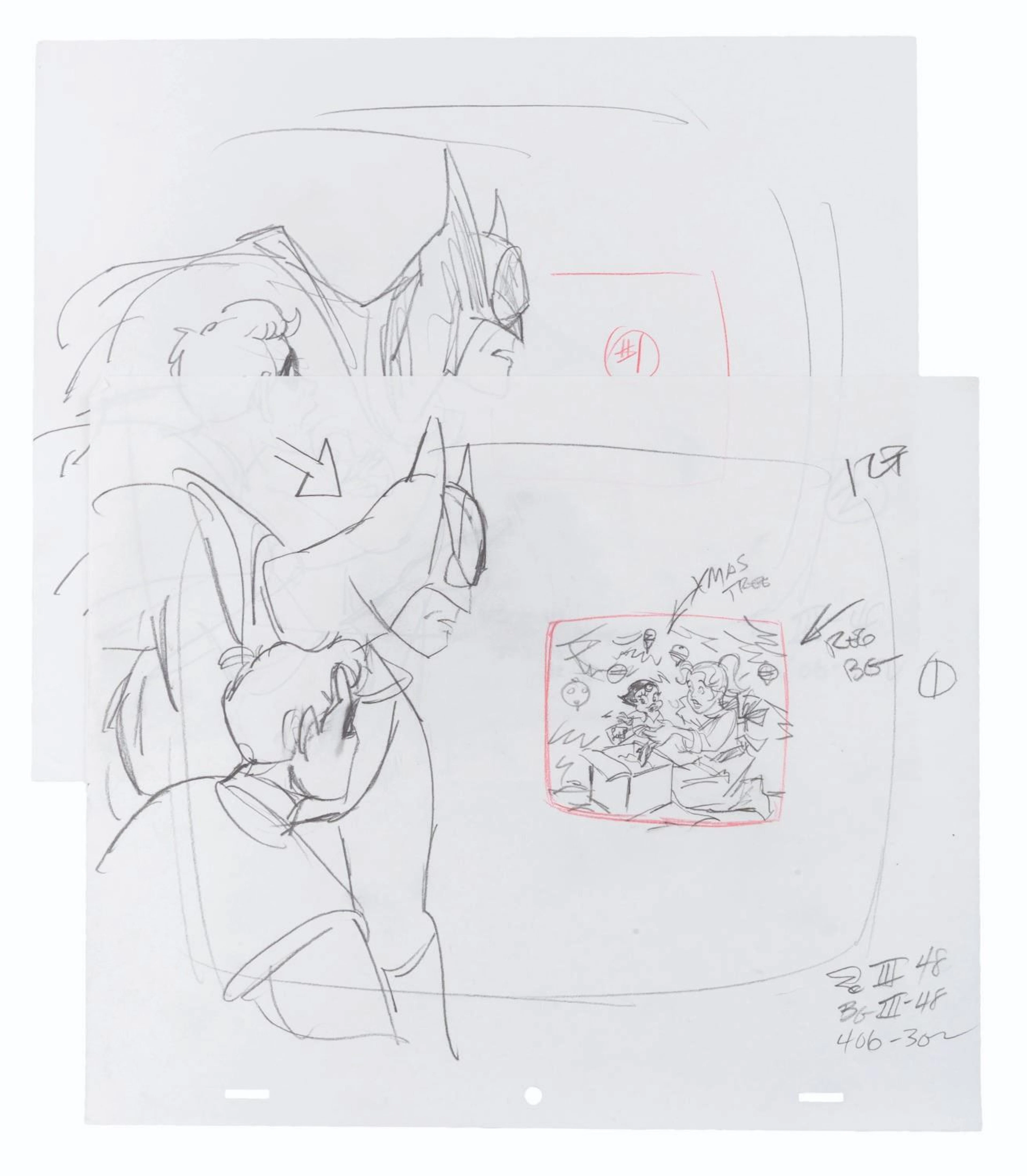 A Pair of "Batman: The Animated Series" Layout Drawings.