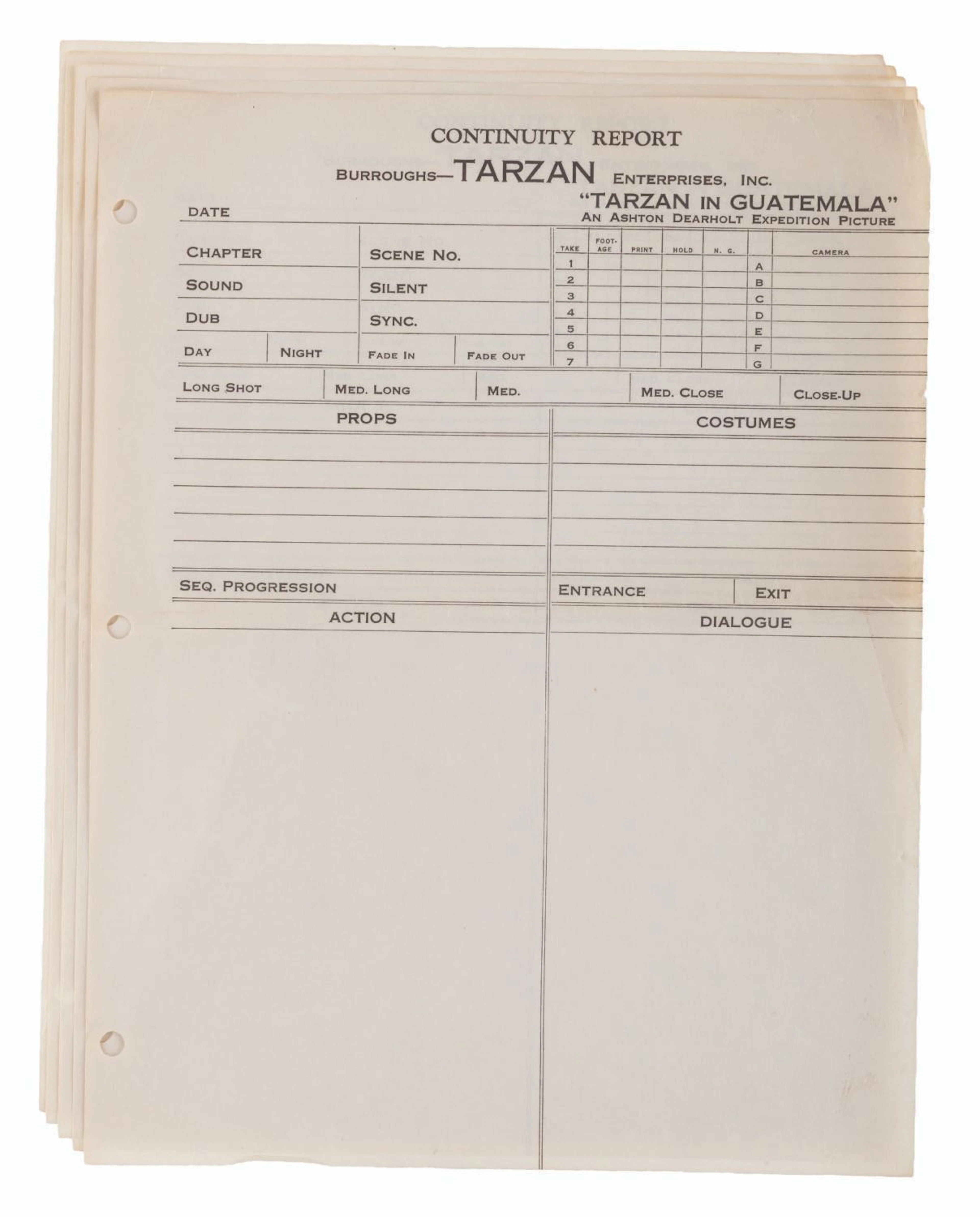 A Collection of "Tarzan in Guatemala" Continuity Reports.