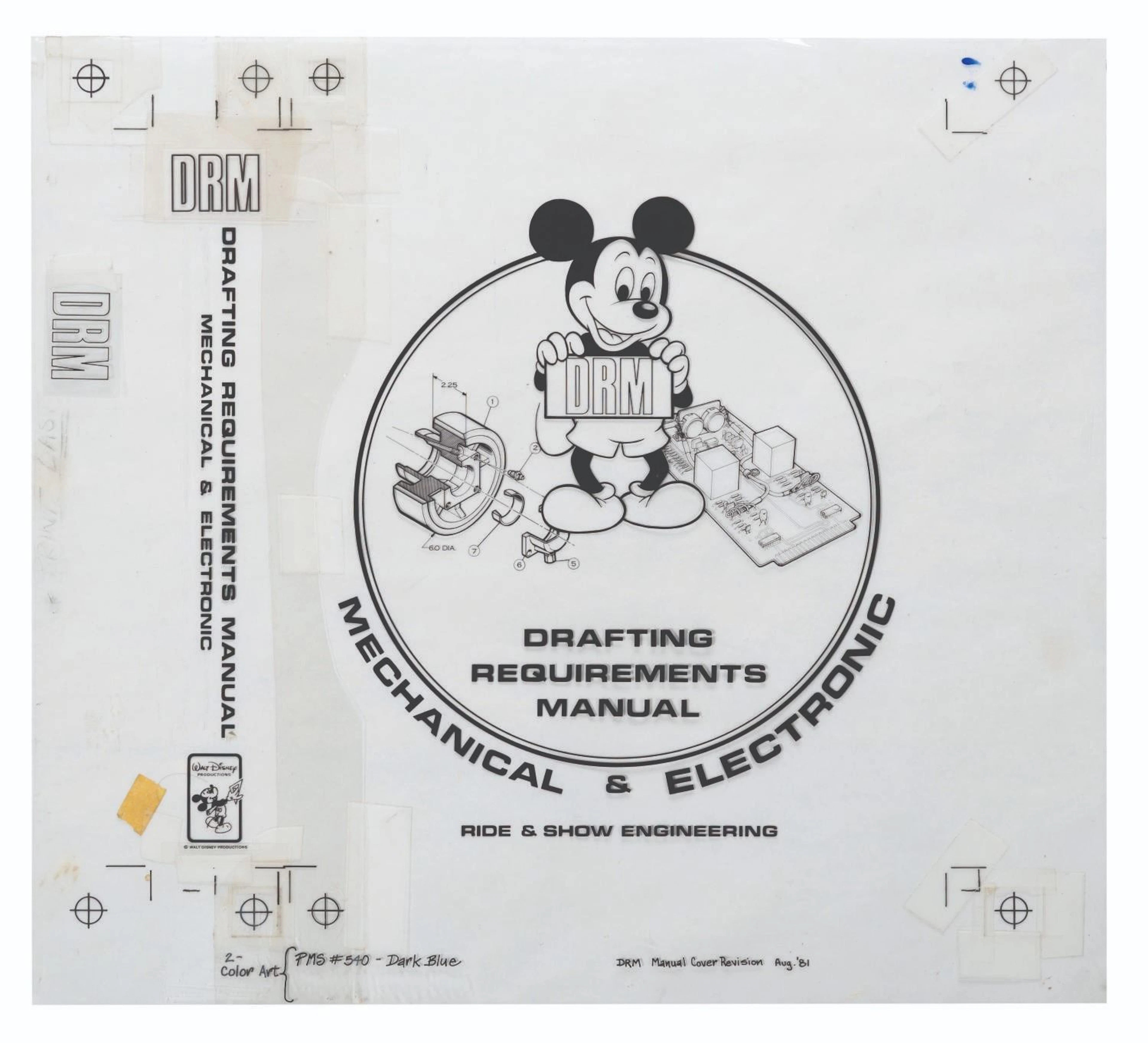 A "Drafting Requirements Manual" Cover Printing Layout Sheet.
