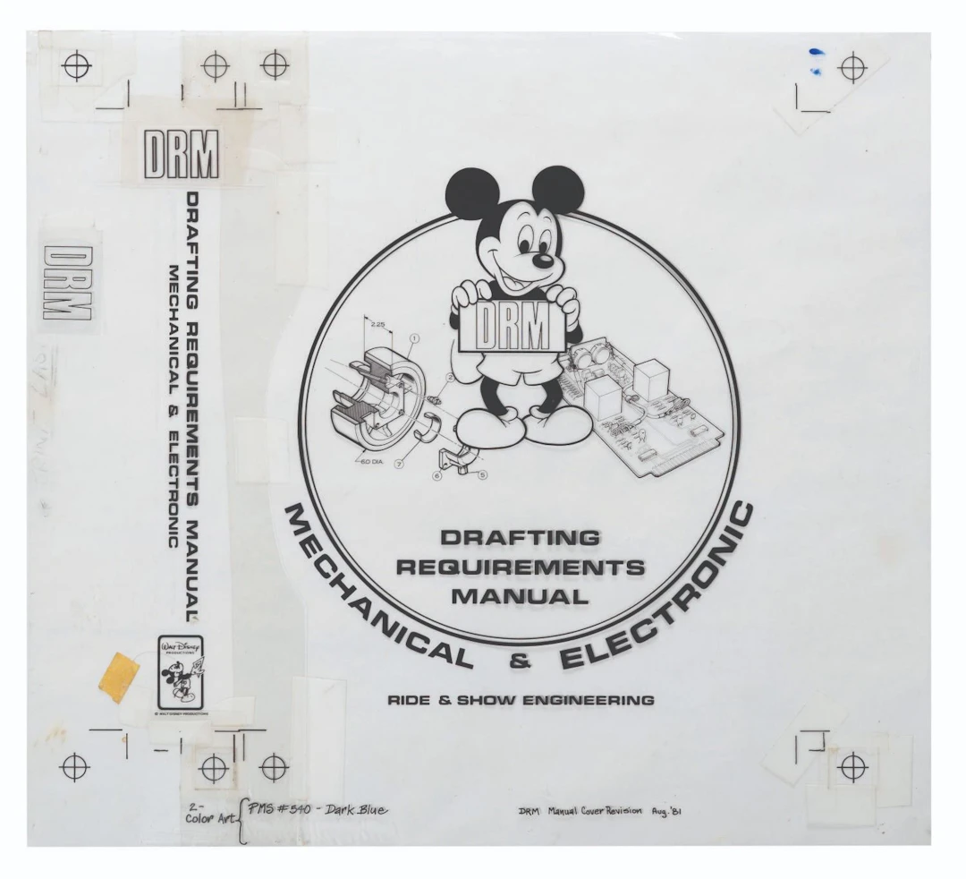 A "Drafting Requirements Manual" Cover Printing Layout Sheet.