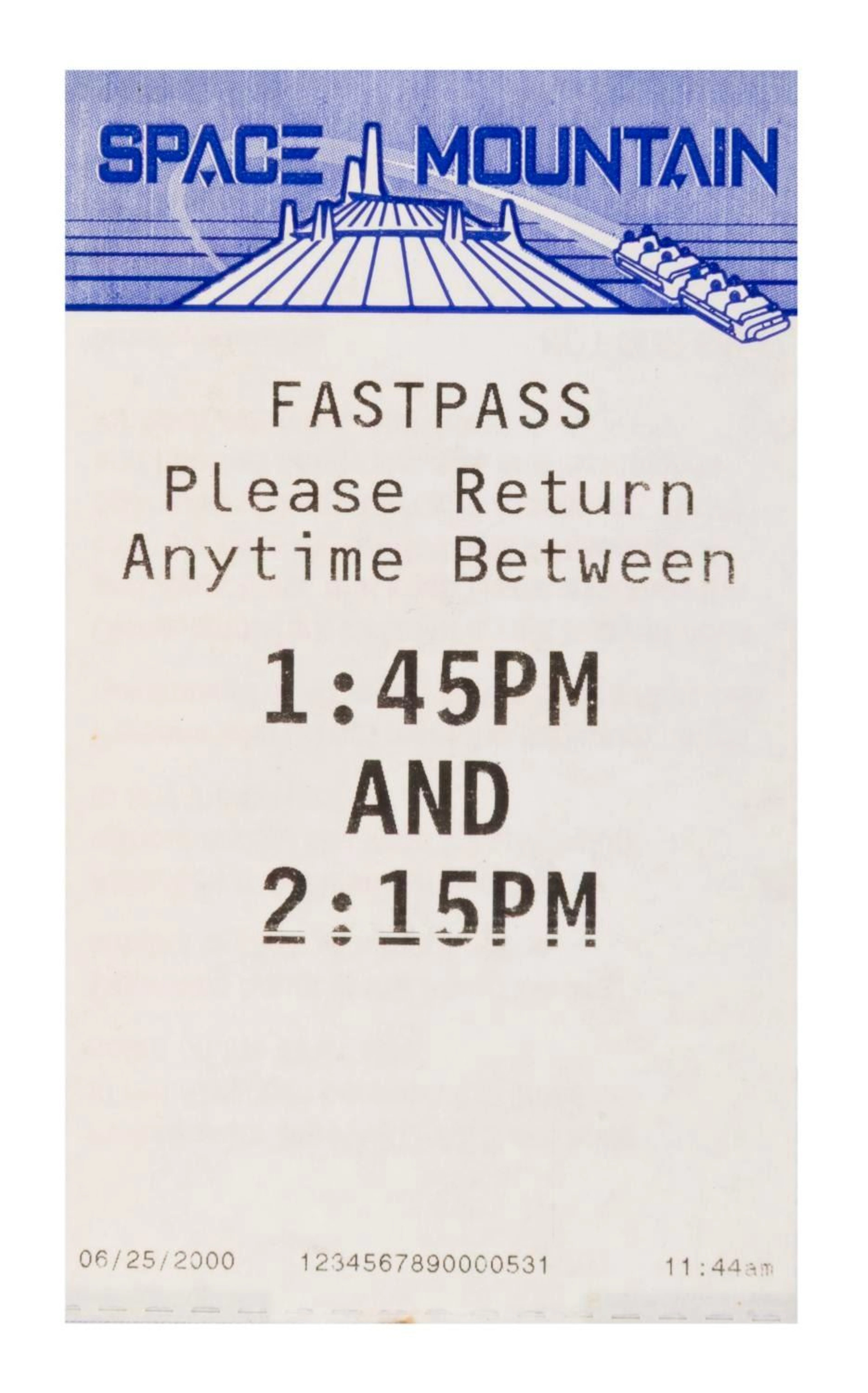 An Early Space Mountain FastPass Ticket.