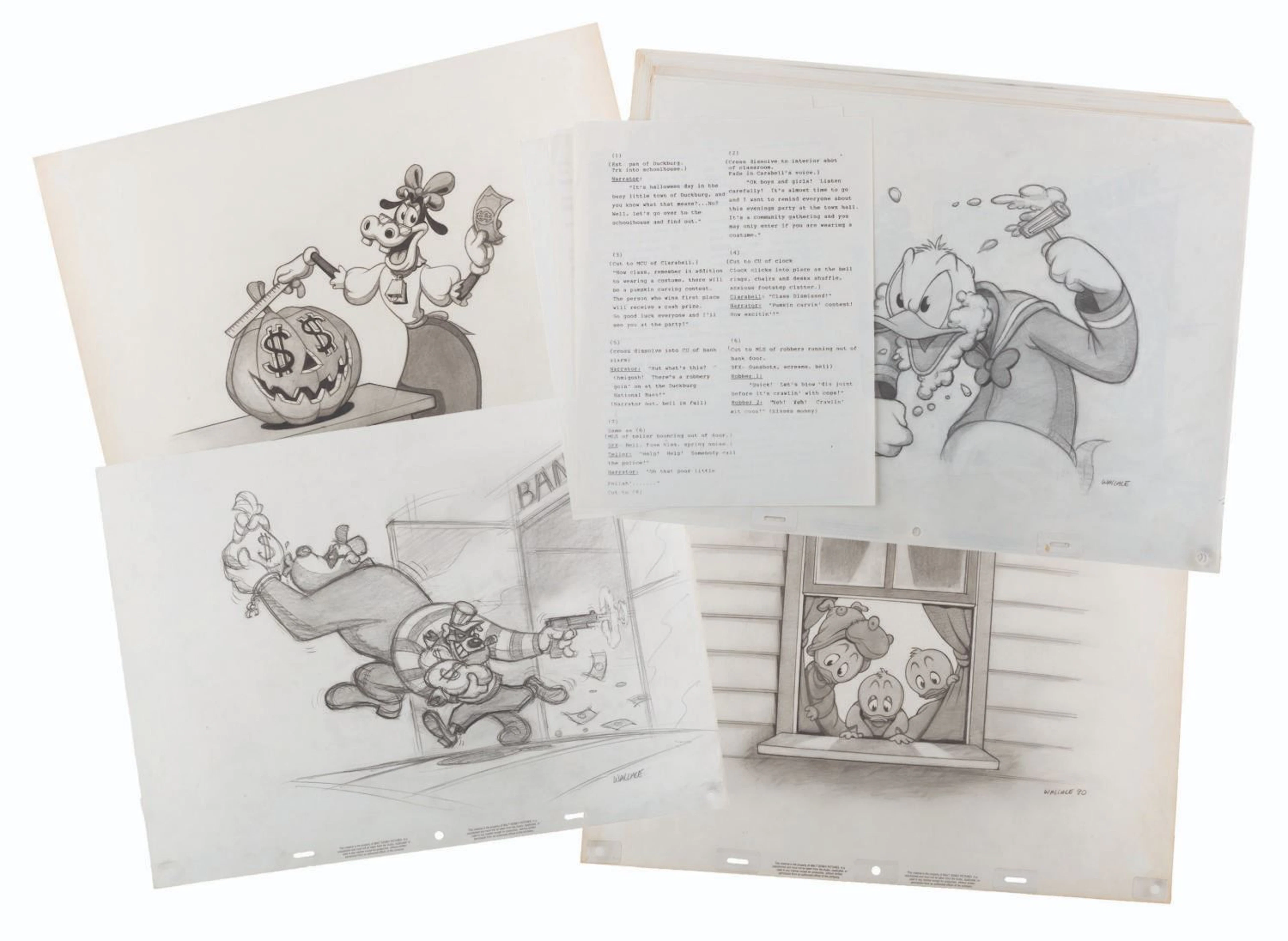 A Set of Large Donald Duck Halloween Special Drawings.