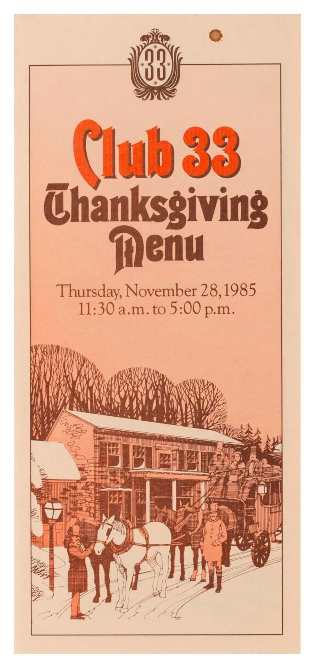 A Rare 1985 Club 33 Thanksgiving Menu.