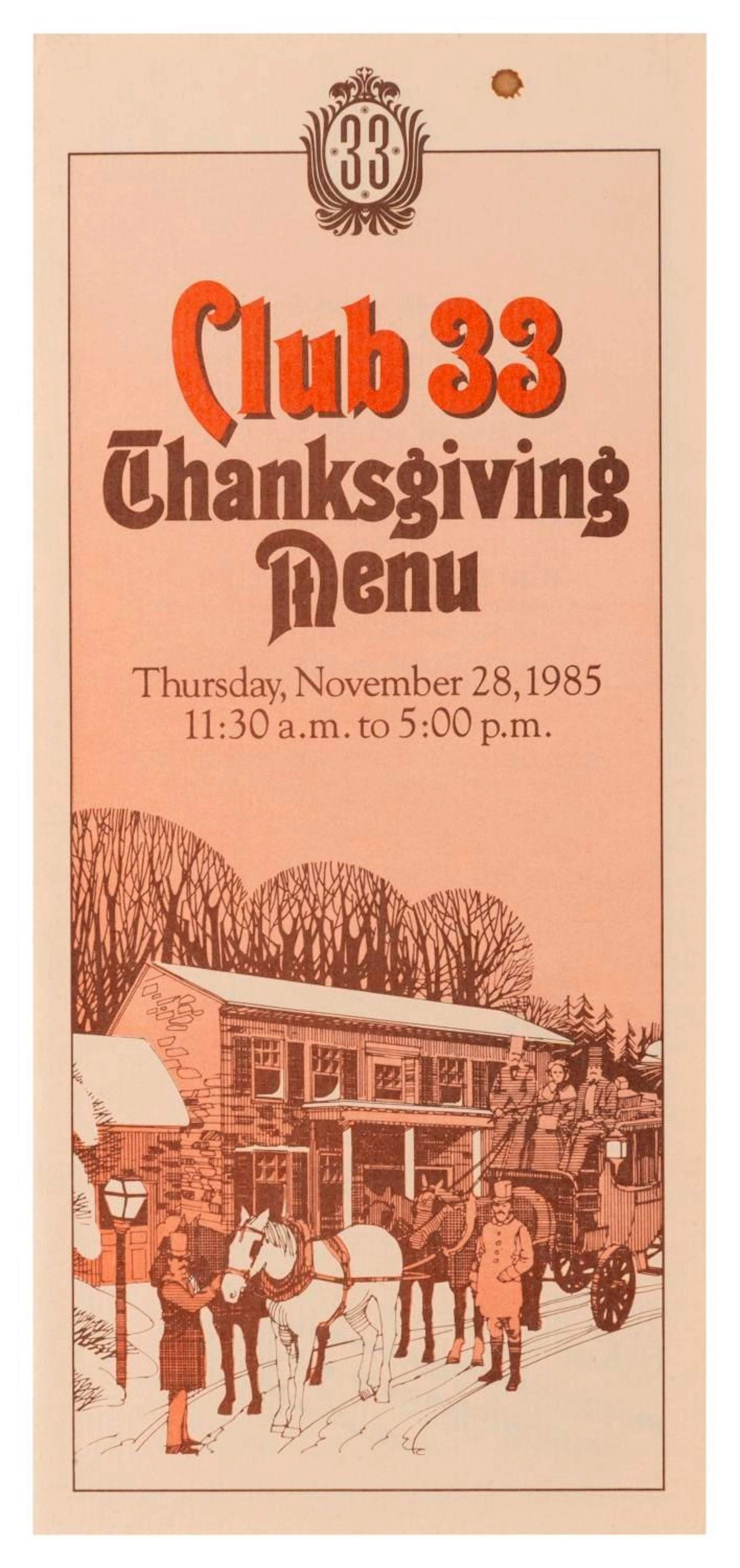 A Rare 1985 Club 33 Thanksgiving Menu.