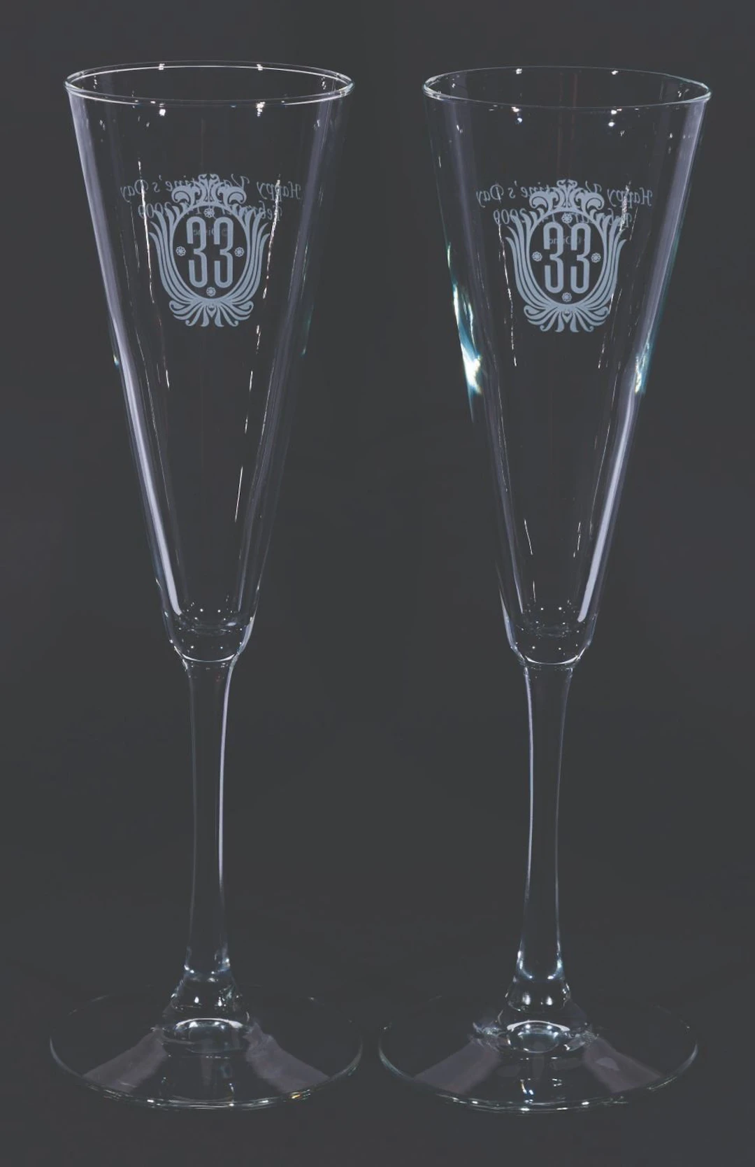 A Pair of Club 33 Valentine's Day Champagne Flutes.