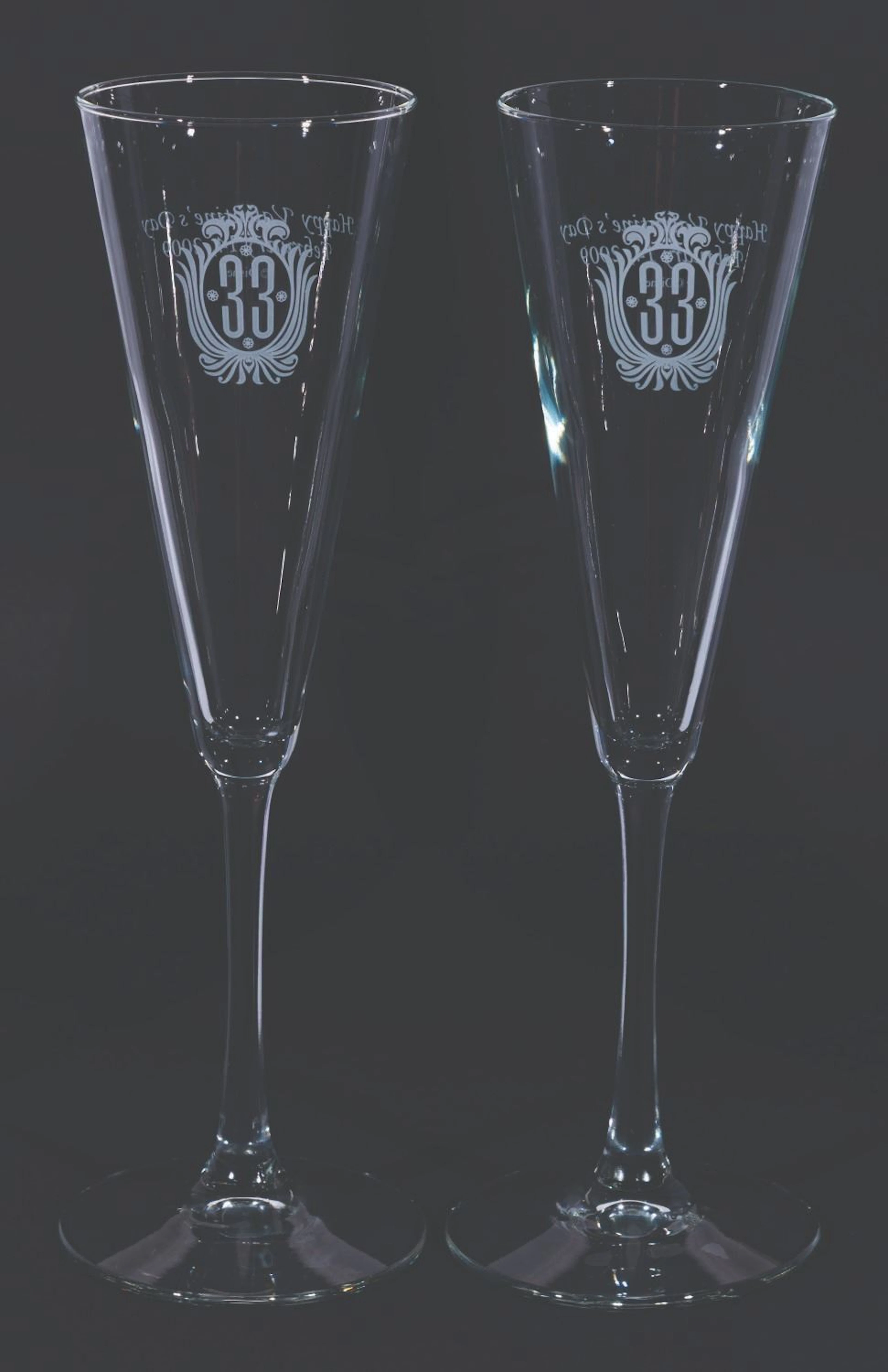 A Pair of Club 33 Valentine's Day Champagne Flutes.