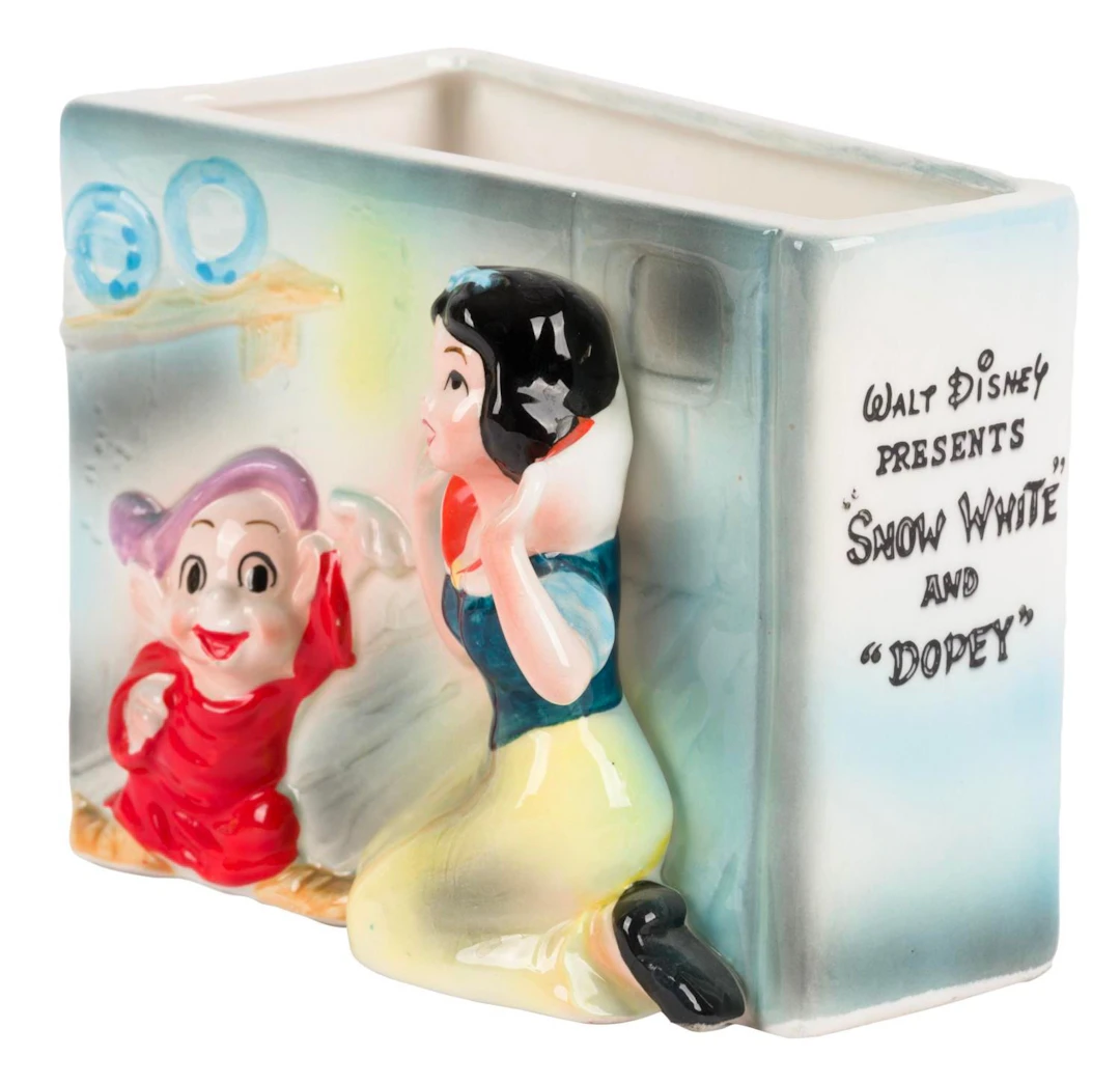 A Snow White and Dopey Ceramic Planter by Enesco.