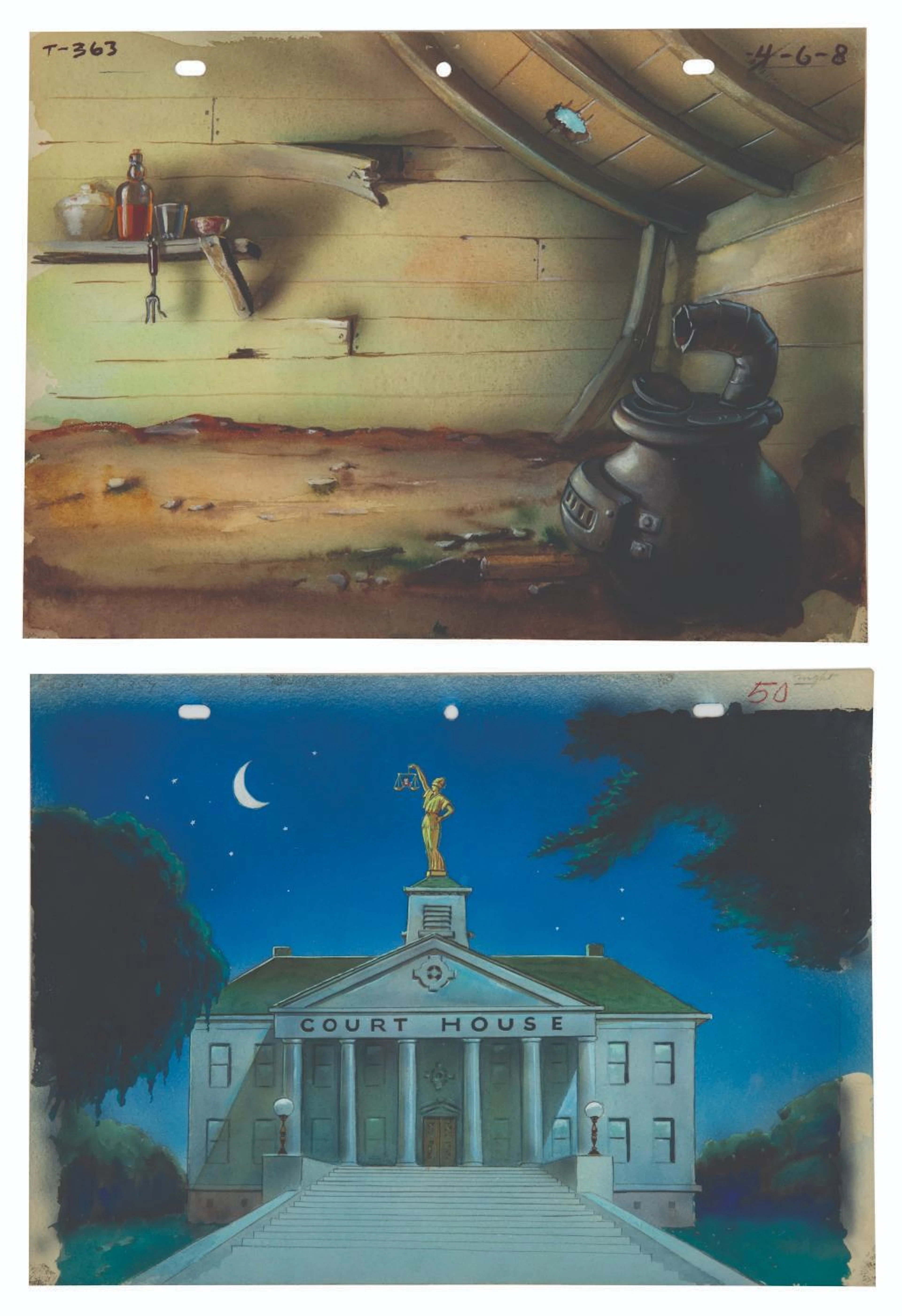 A Pair of "Mighty Mouse" Production Backgrounds.