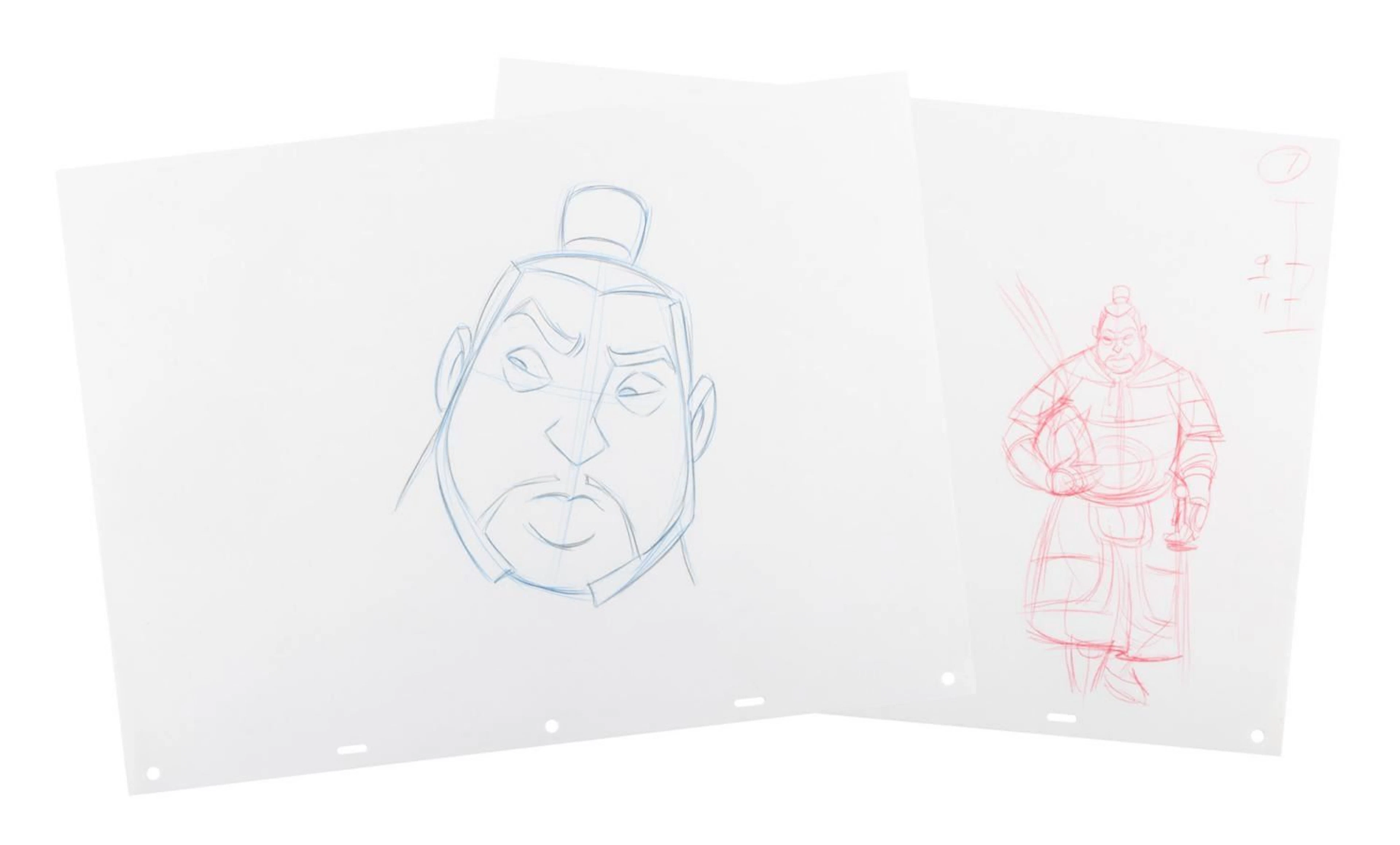A Pair of “Mulan” General Li Production Drawings.