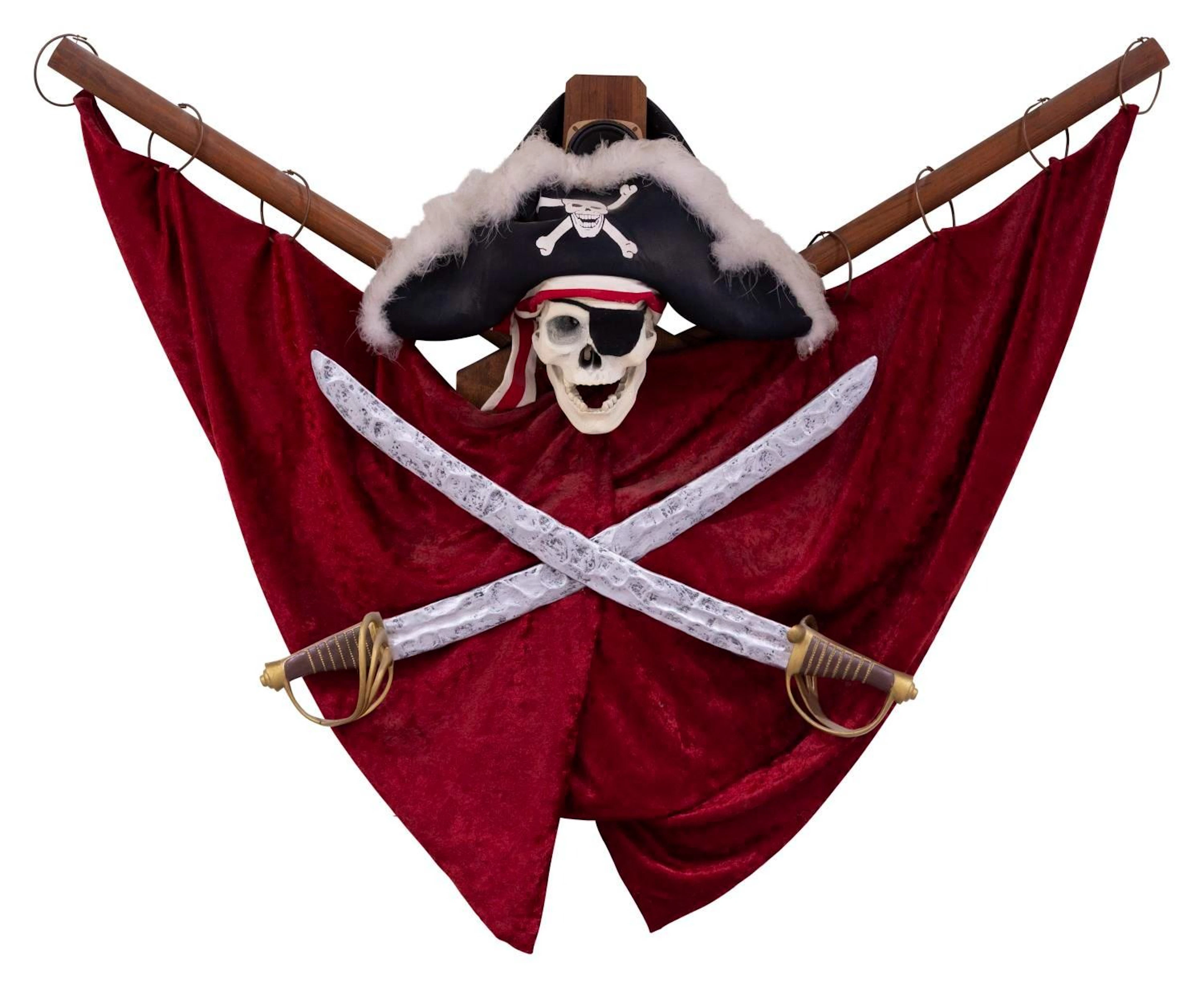 A Pirates of the Caribbean Jolly Roger Plaque Replica.