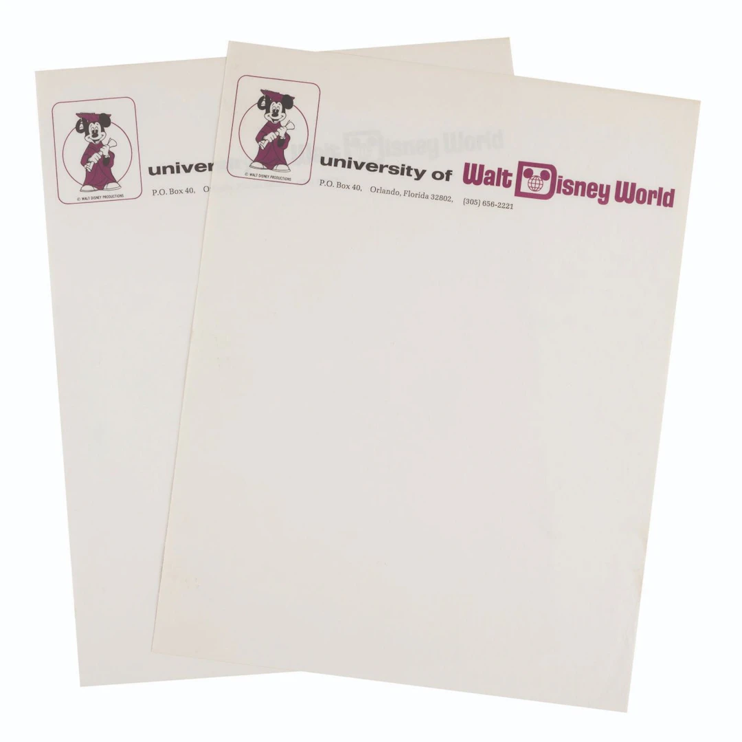 A Pair of University of Walt Disney World Letterhead Sheets.