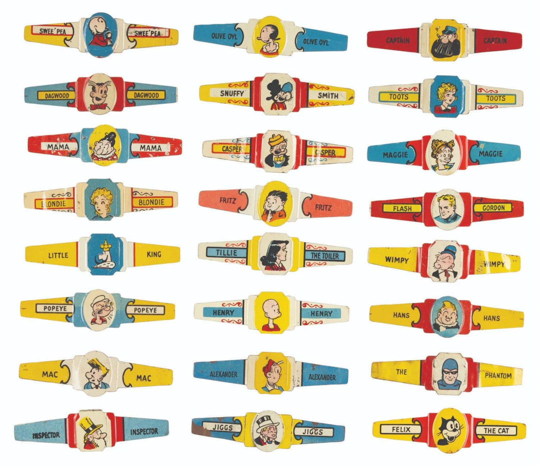 A Set of Post Toasties Comic Strip Character Rings.