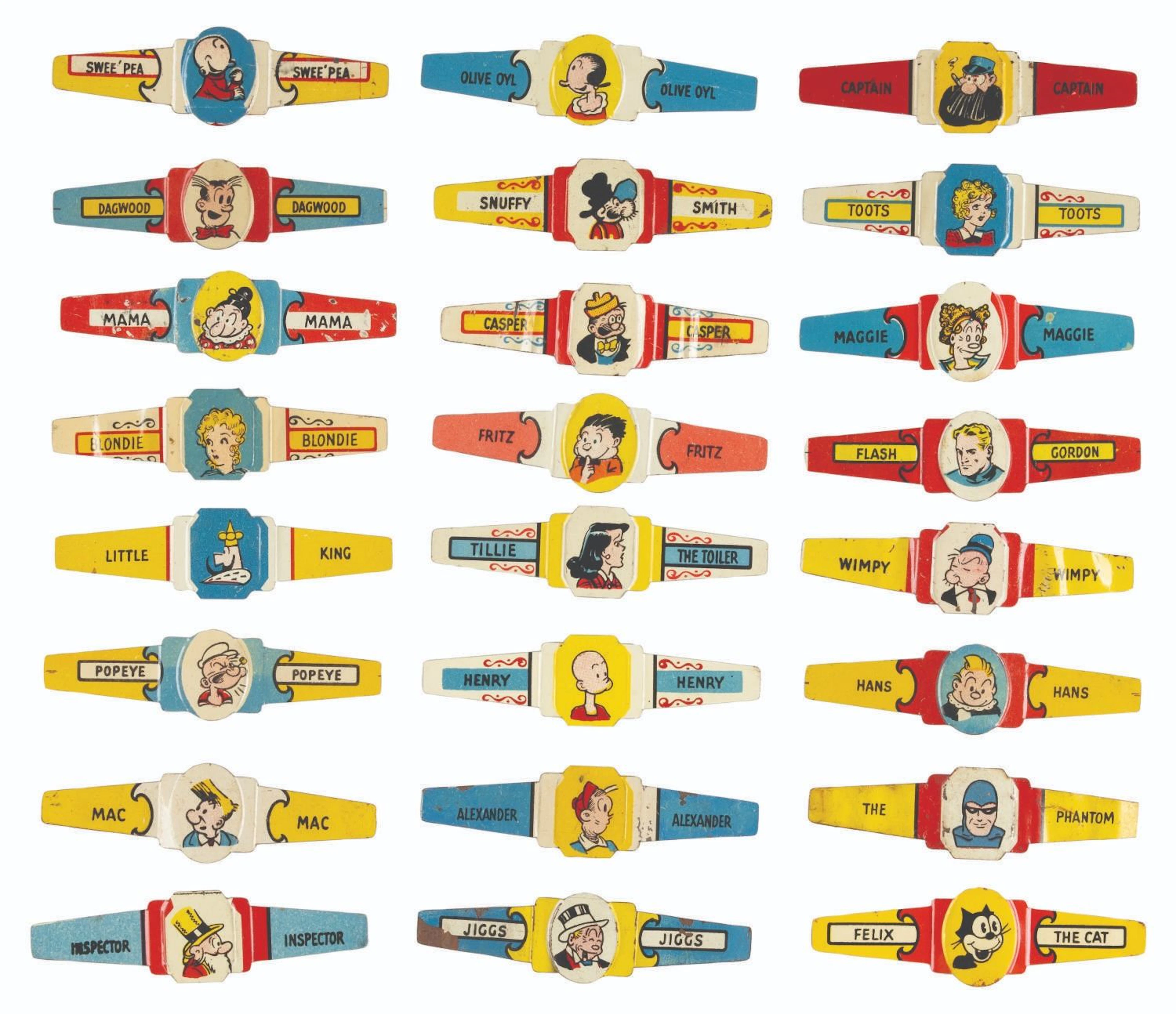 A Set of Post Toasties Comic Strip Character Rings.