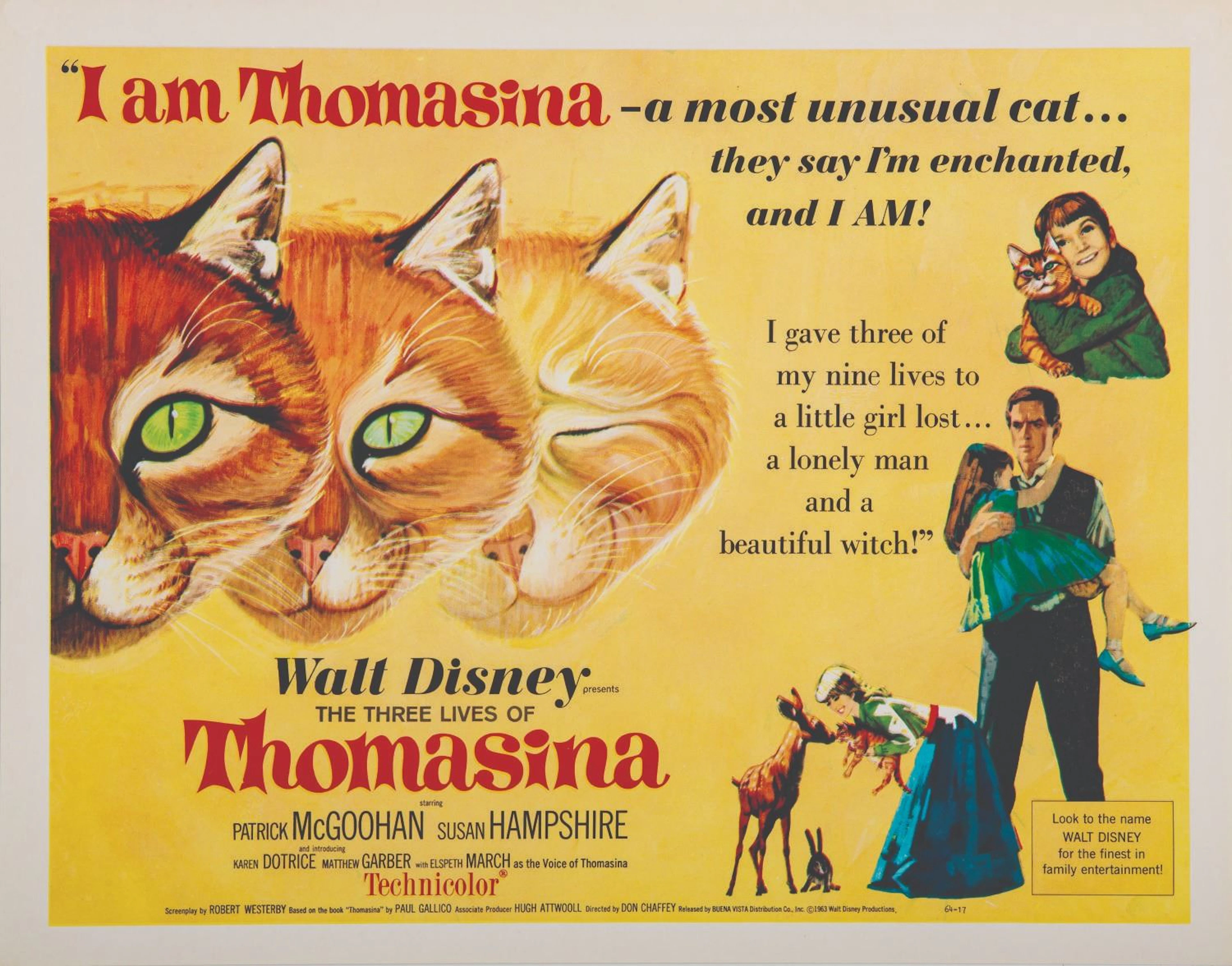 A Set of "The Three Lives of Thomasina" Lobby Cards.
