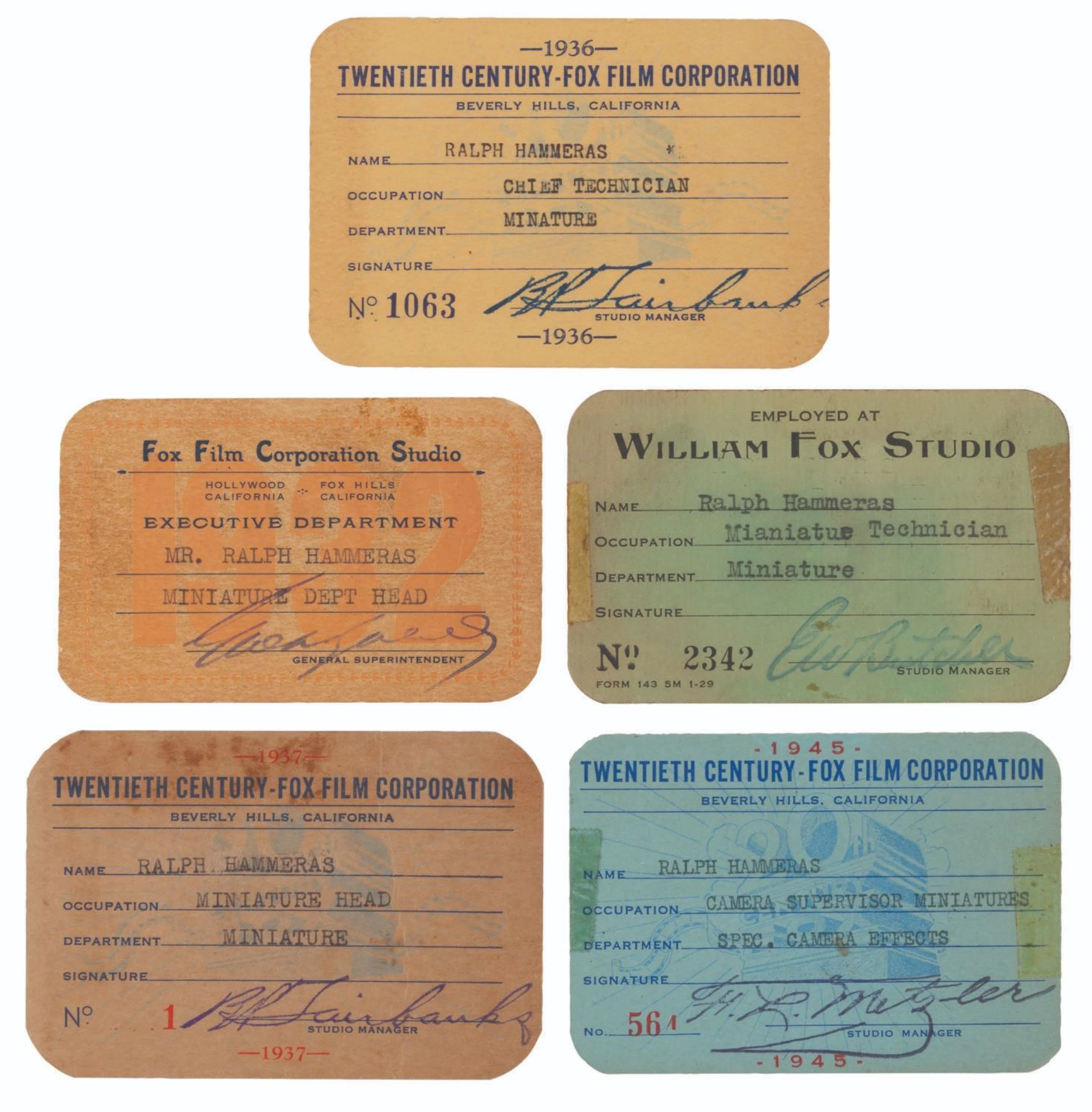 Ralph Hammeras’ Fox Studios ID Cards.