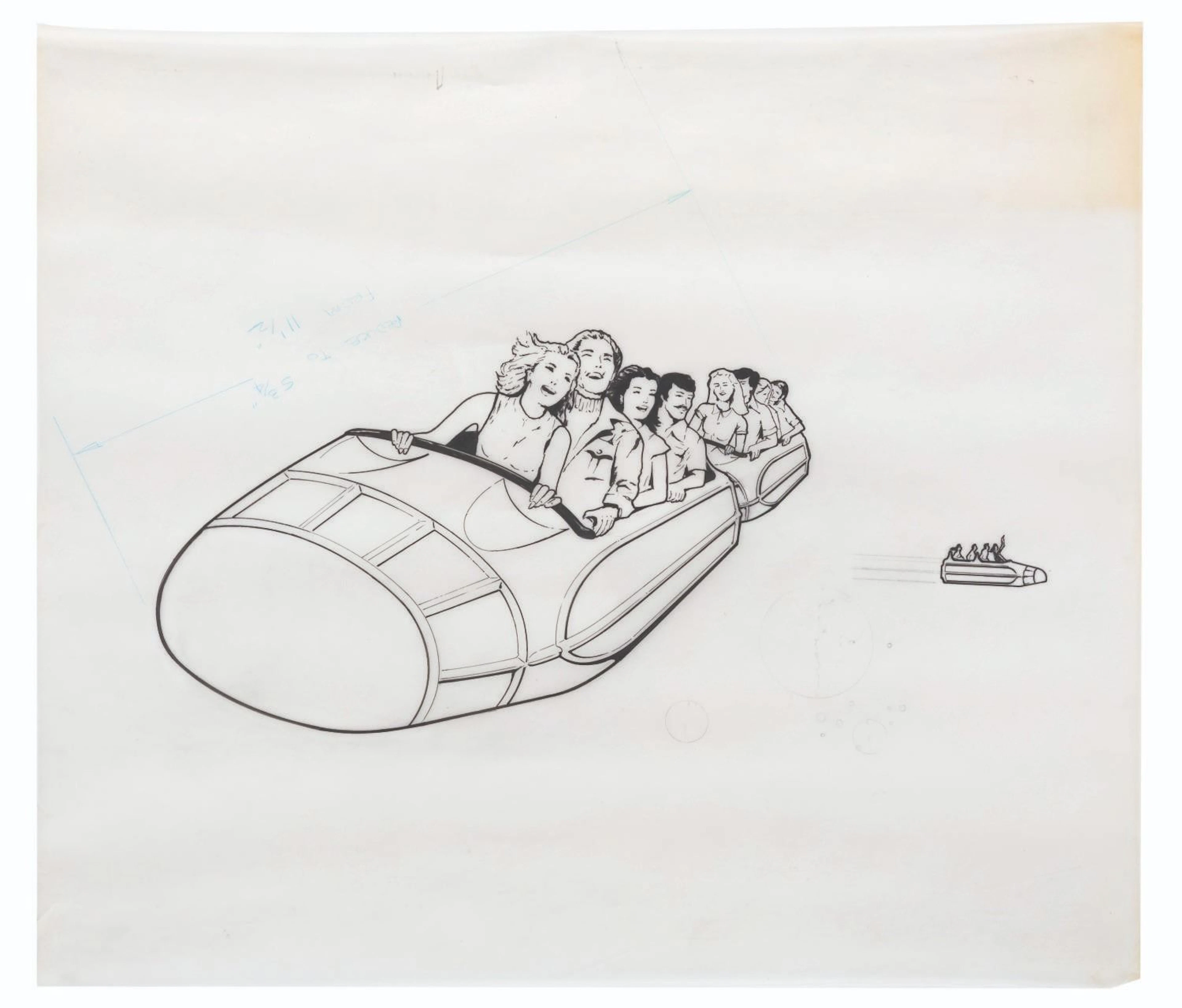 An Original Space Mountain Print Ad Layout Drawing.
