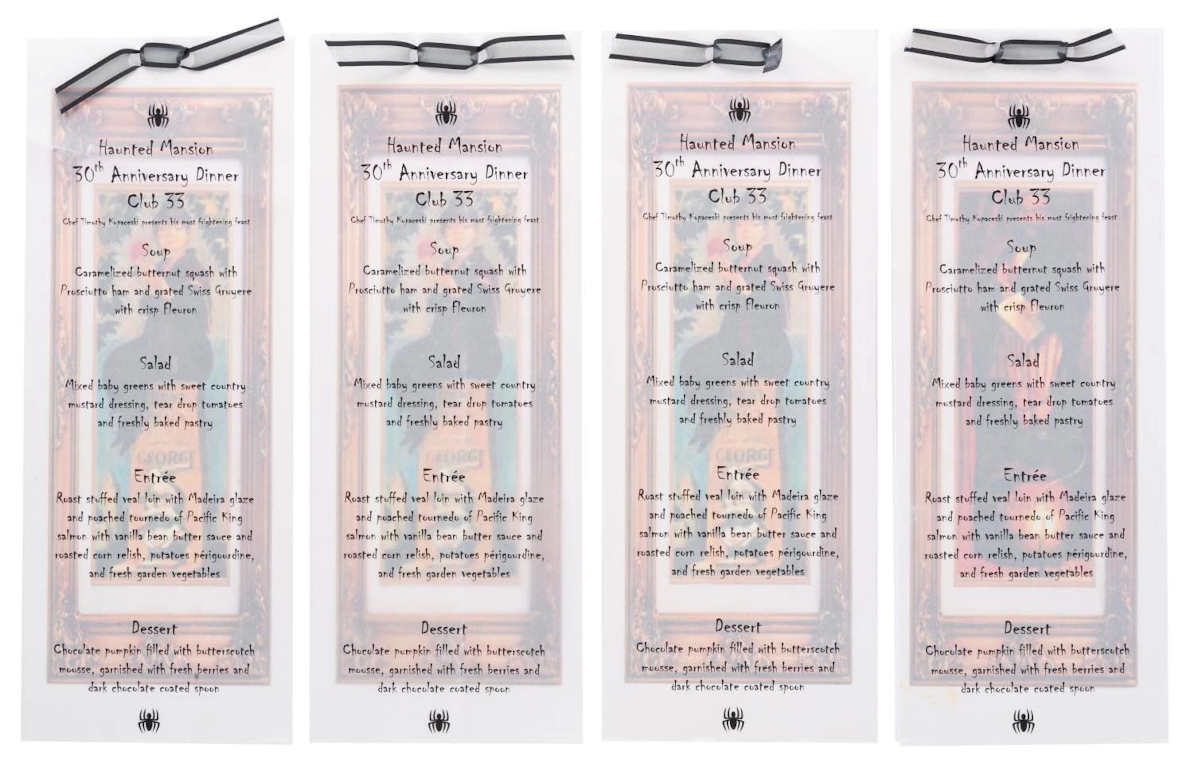 A Collection of Club 33 Haunted Mansion 30th Anniversary Menus.