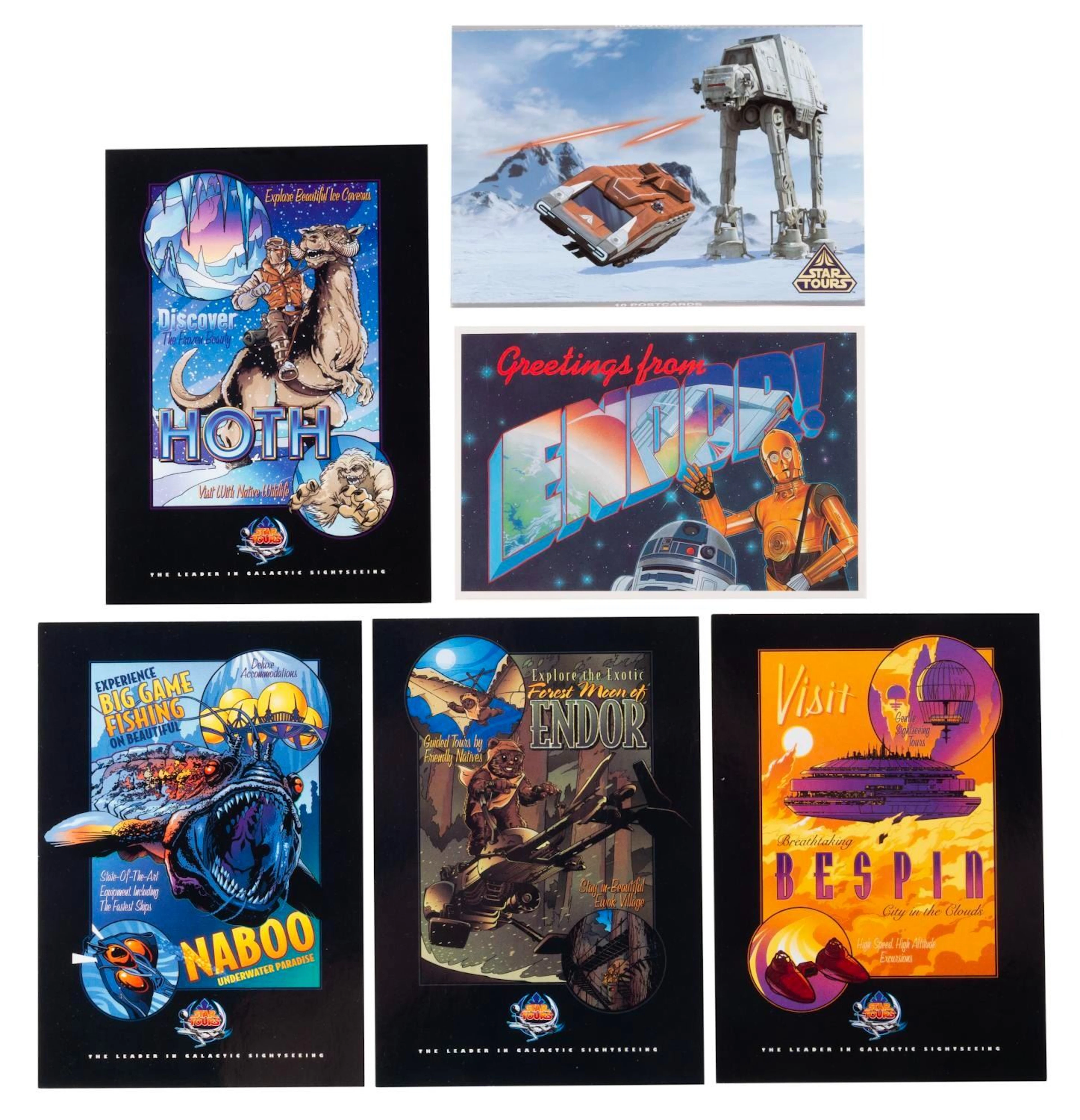 A Collection of Disneyland Star Tours Postcards.