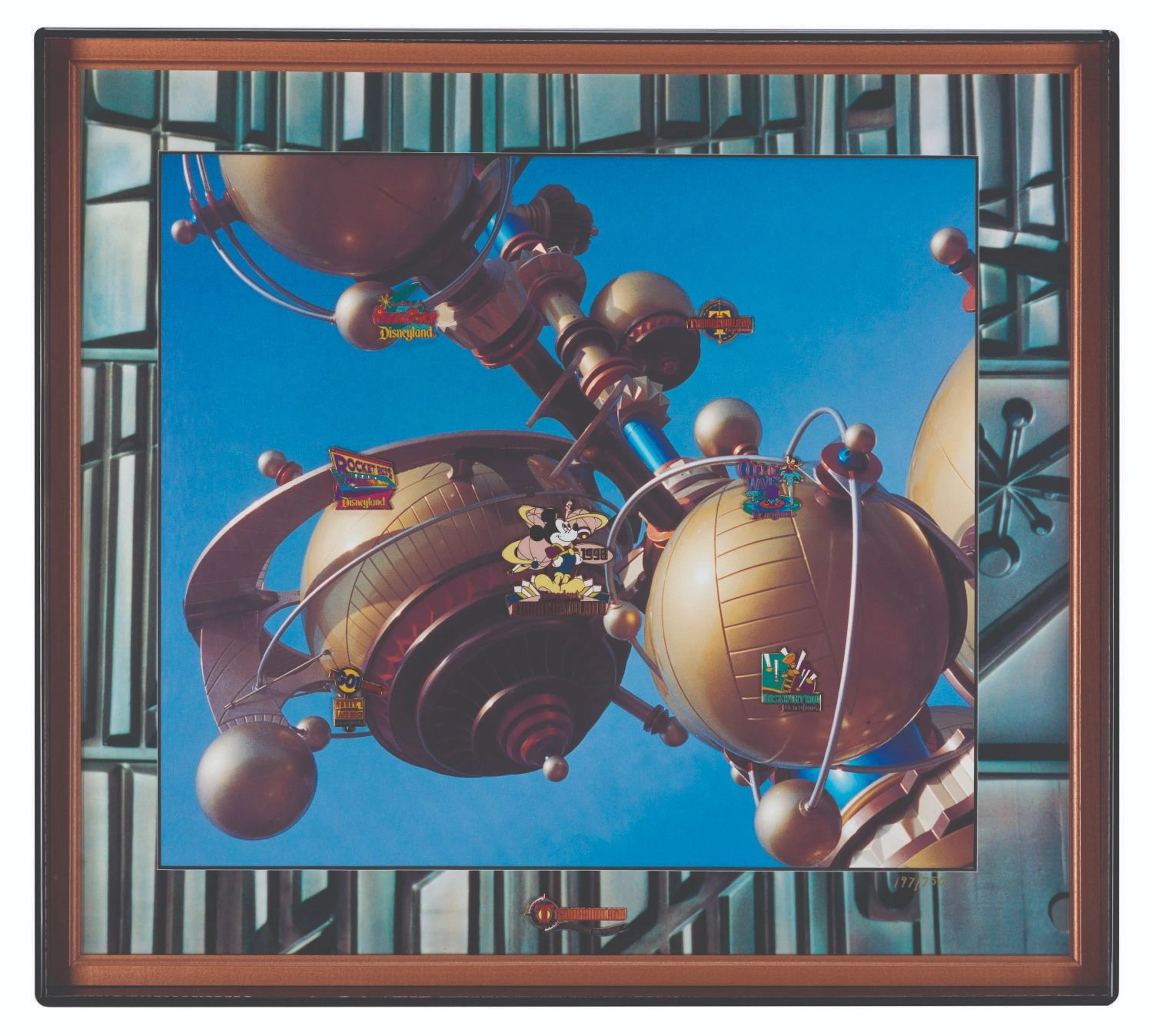 A Framed New Tomorrowland 1998 8-Piece Pin Set.