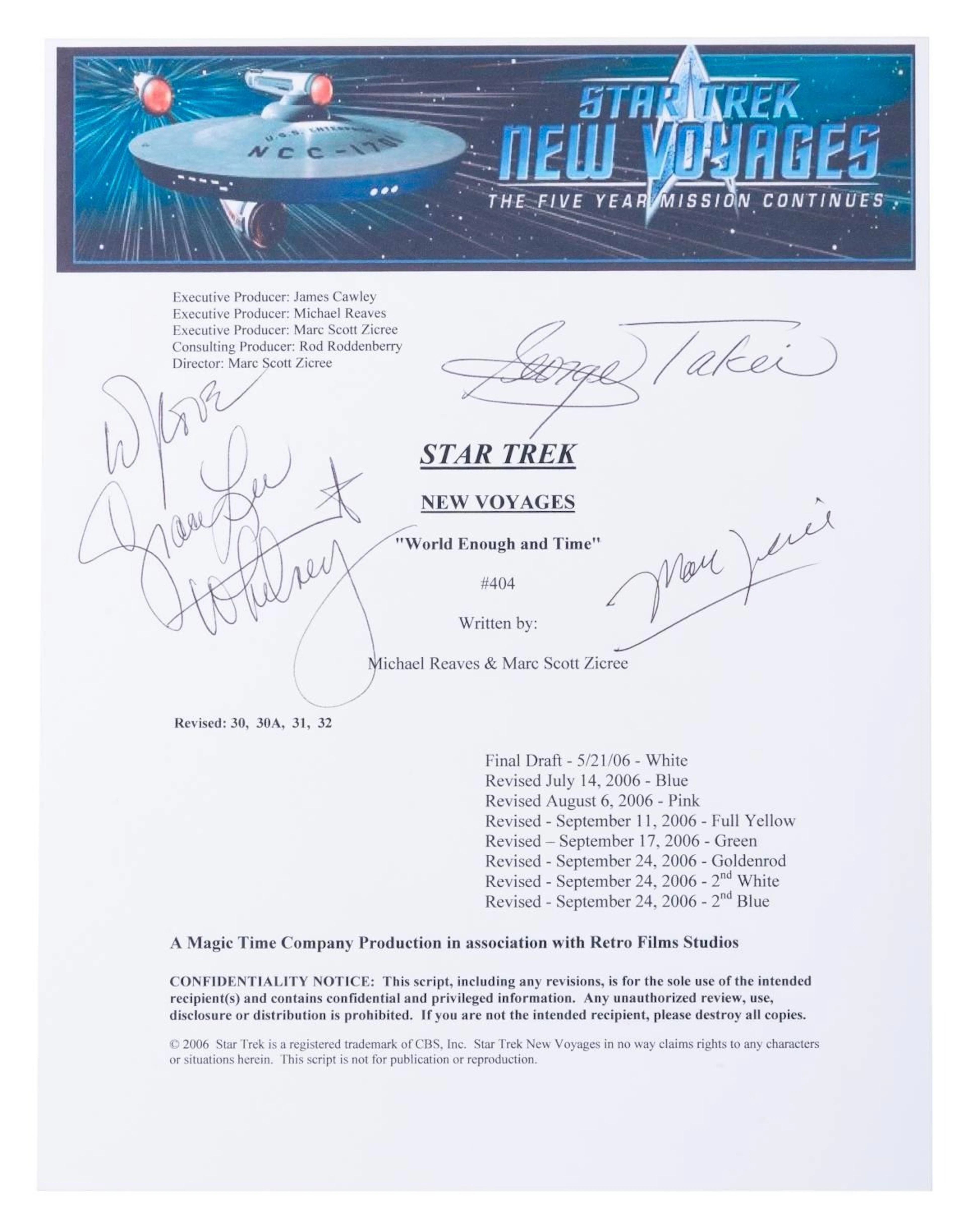 A Multi-Signed “Star Trek: New Voyages” Script Cover.