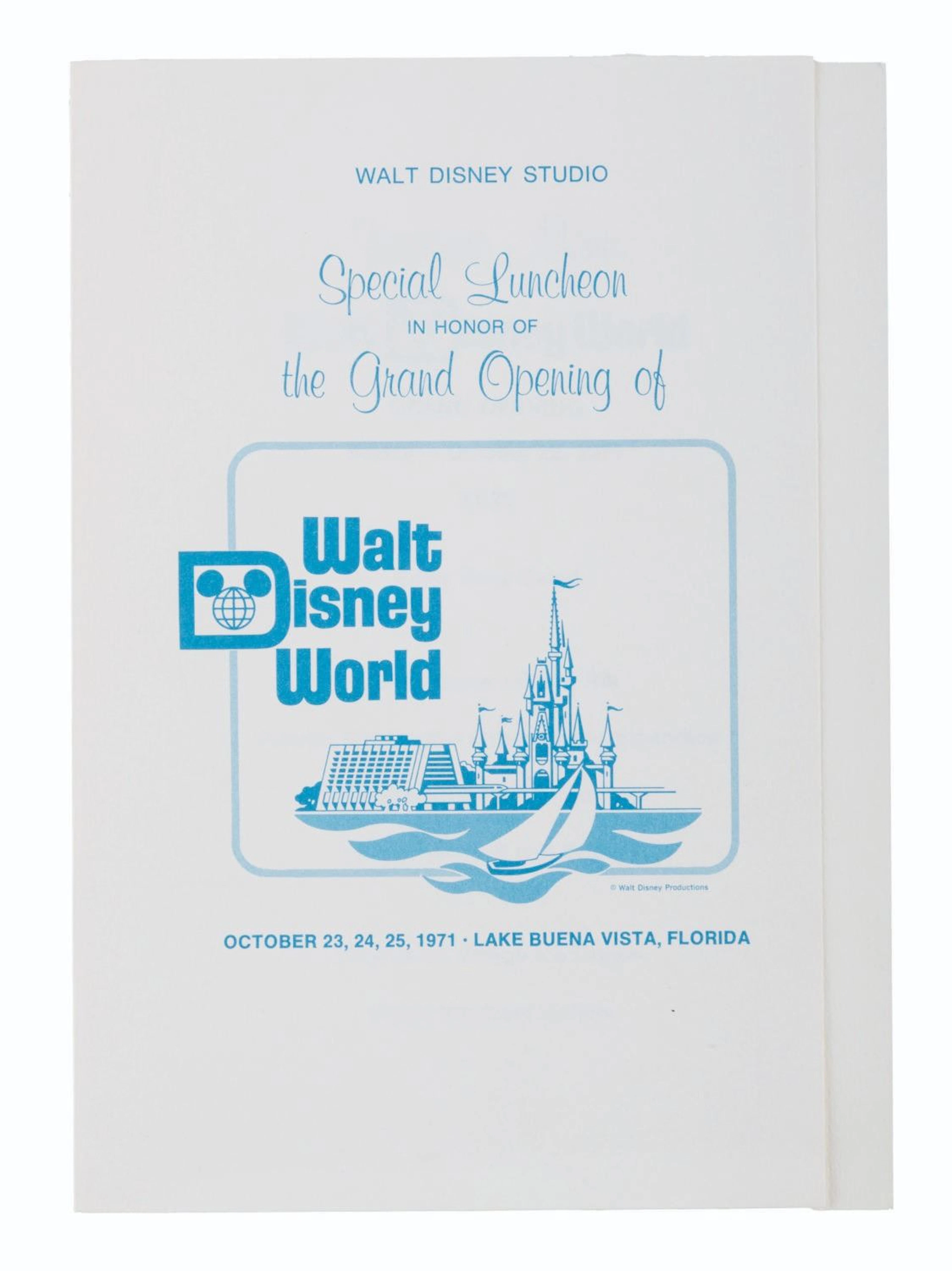 A Walt Disney World Pre-Grand Opening Lunch Invitation.