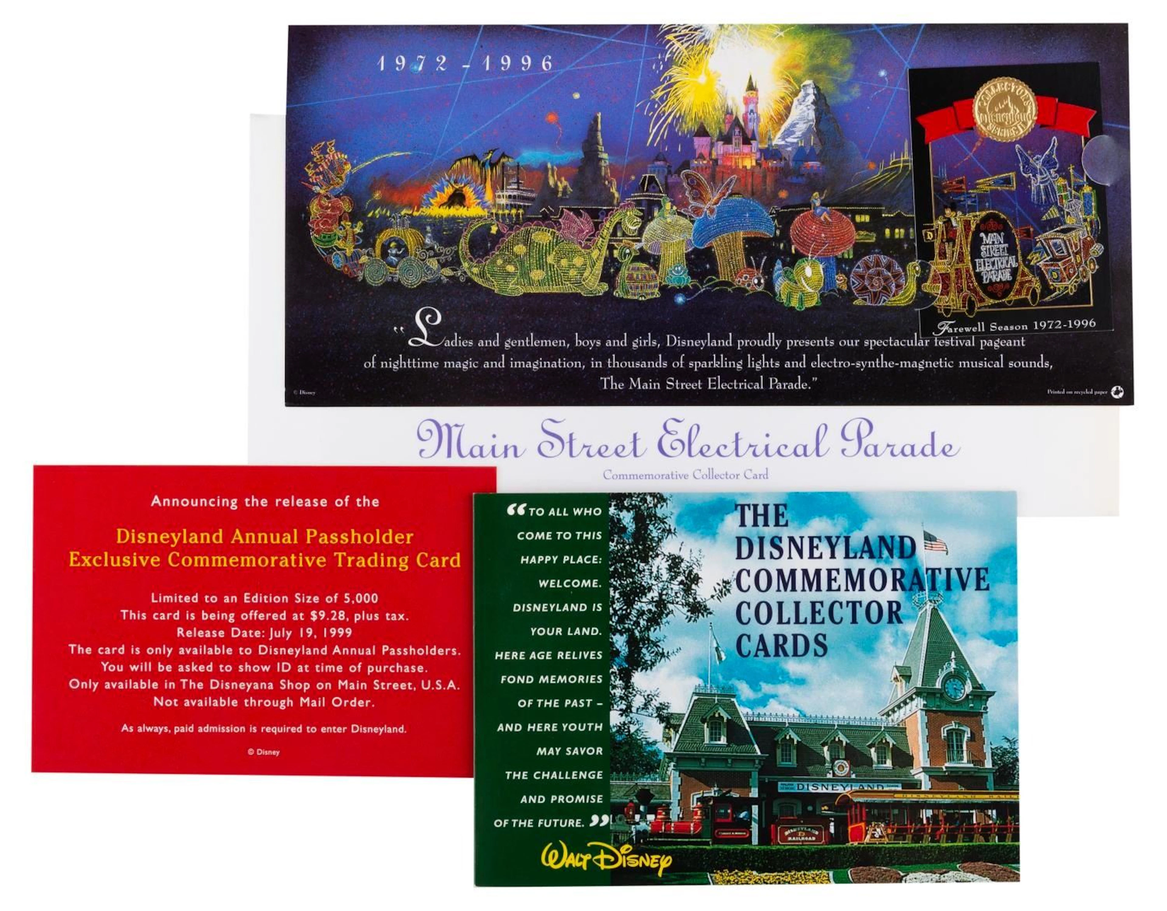 A Main Street Electrical Parade Commemorative Card.