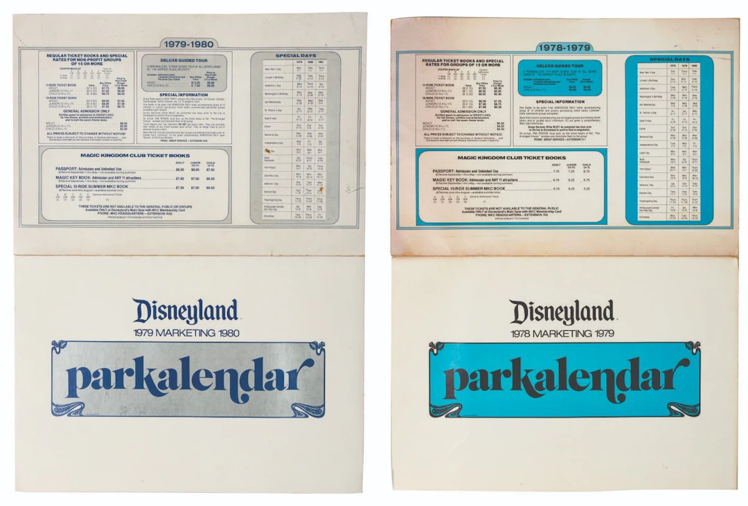 A Pair of Disneyland Marketing "Parkalendars."