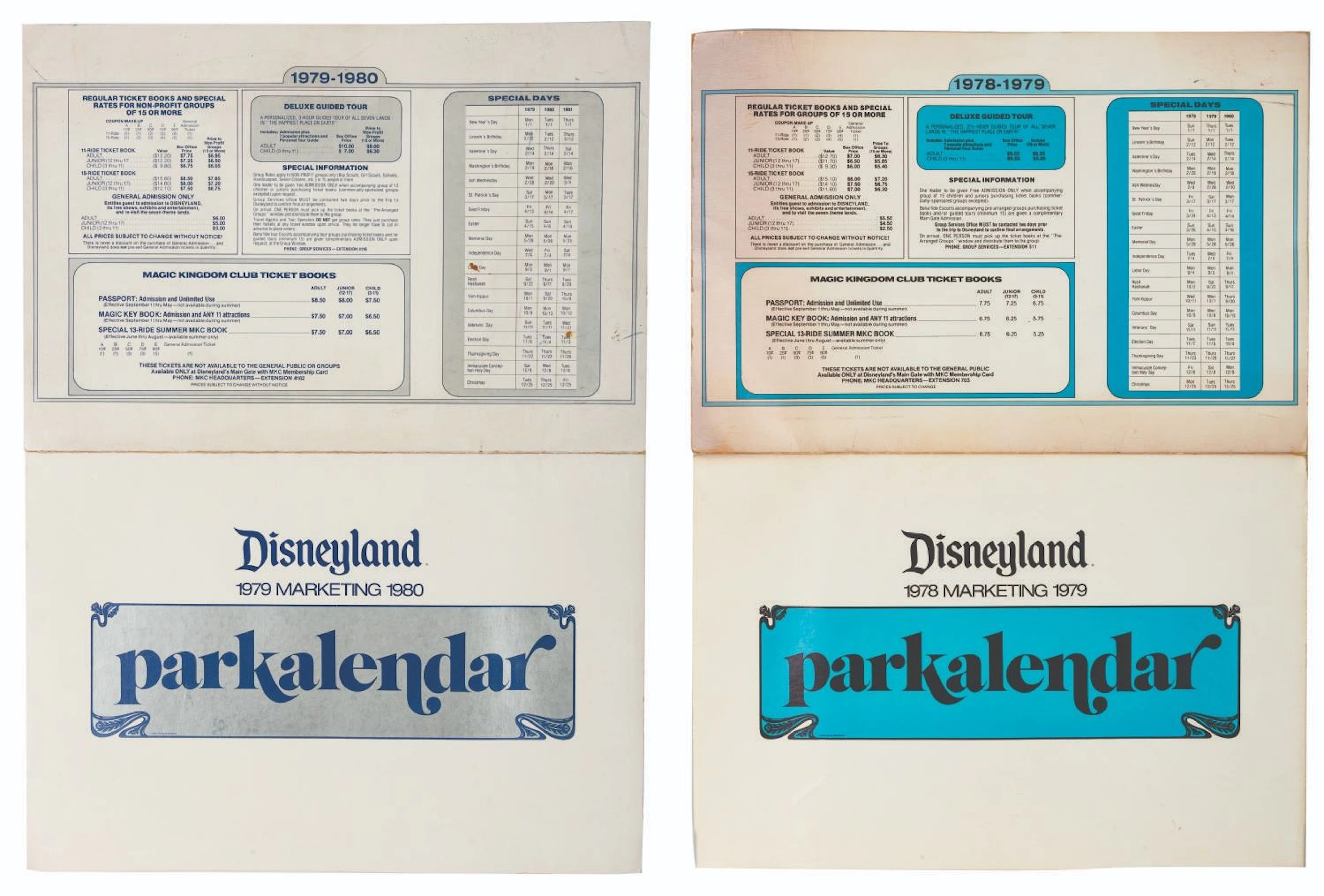 A Pair of Disneyland Marketing "Parkalendars."