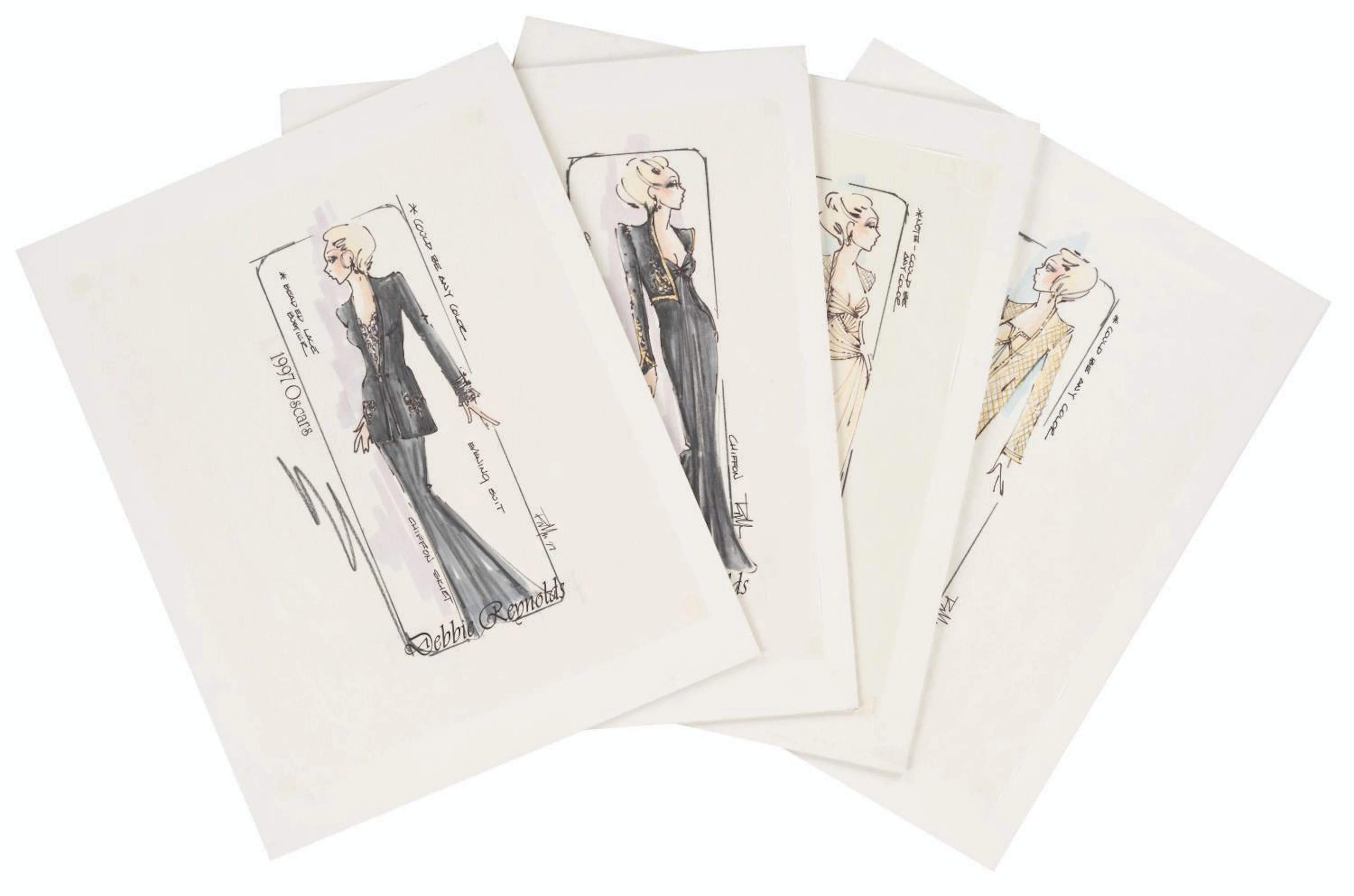 A Collection of Debbie Reynolds Oscars Costume Sketches.