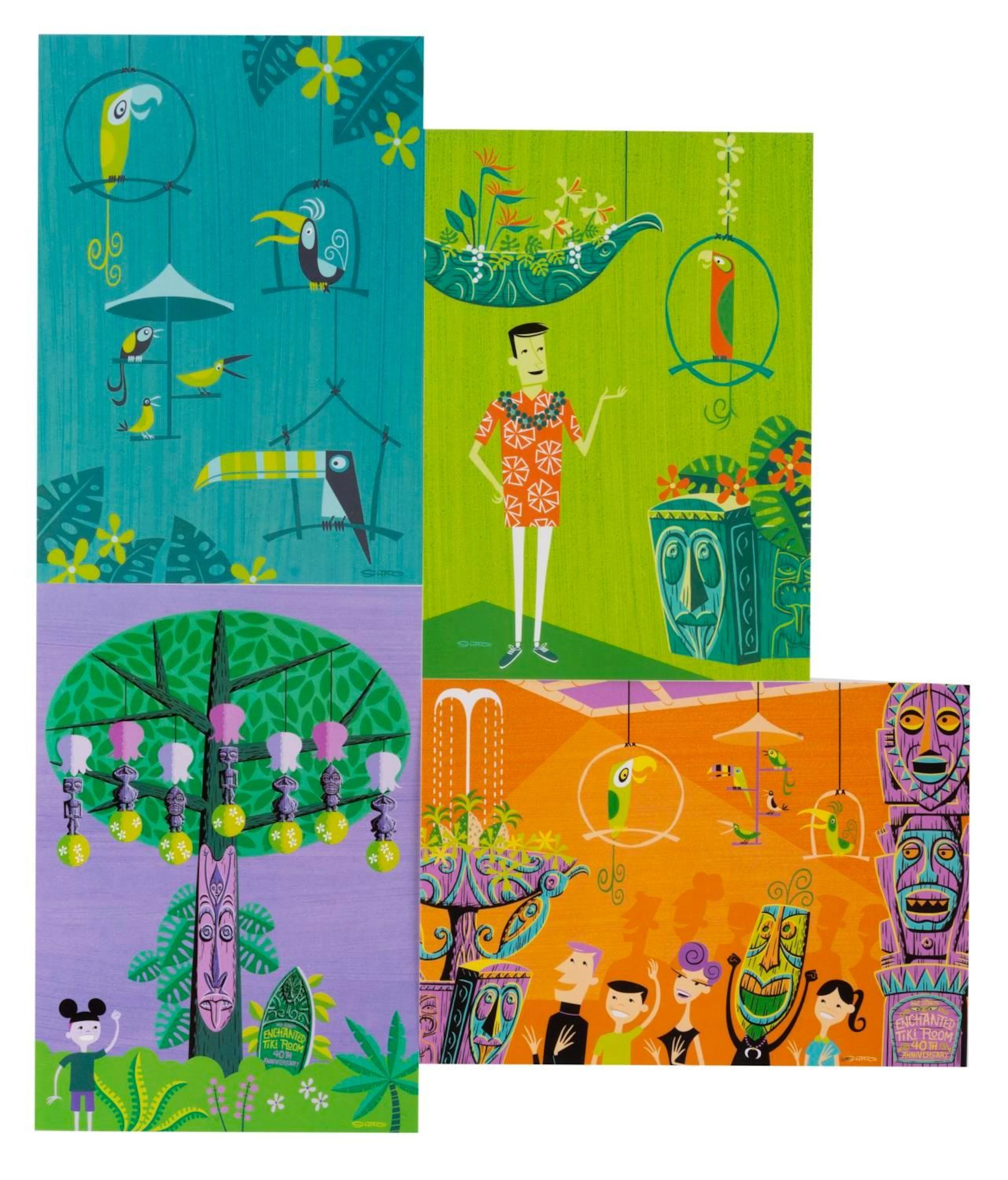 A Collection of SHAG Enchanted Tiki Room 40th Postcards.