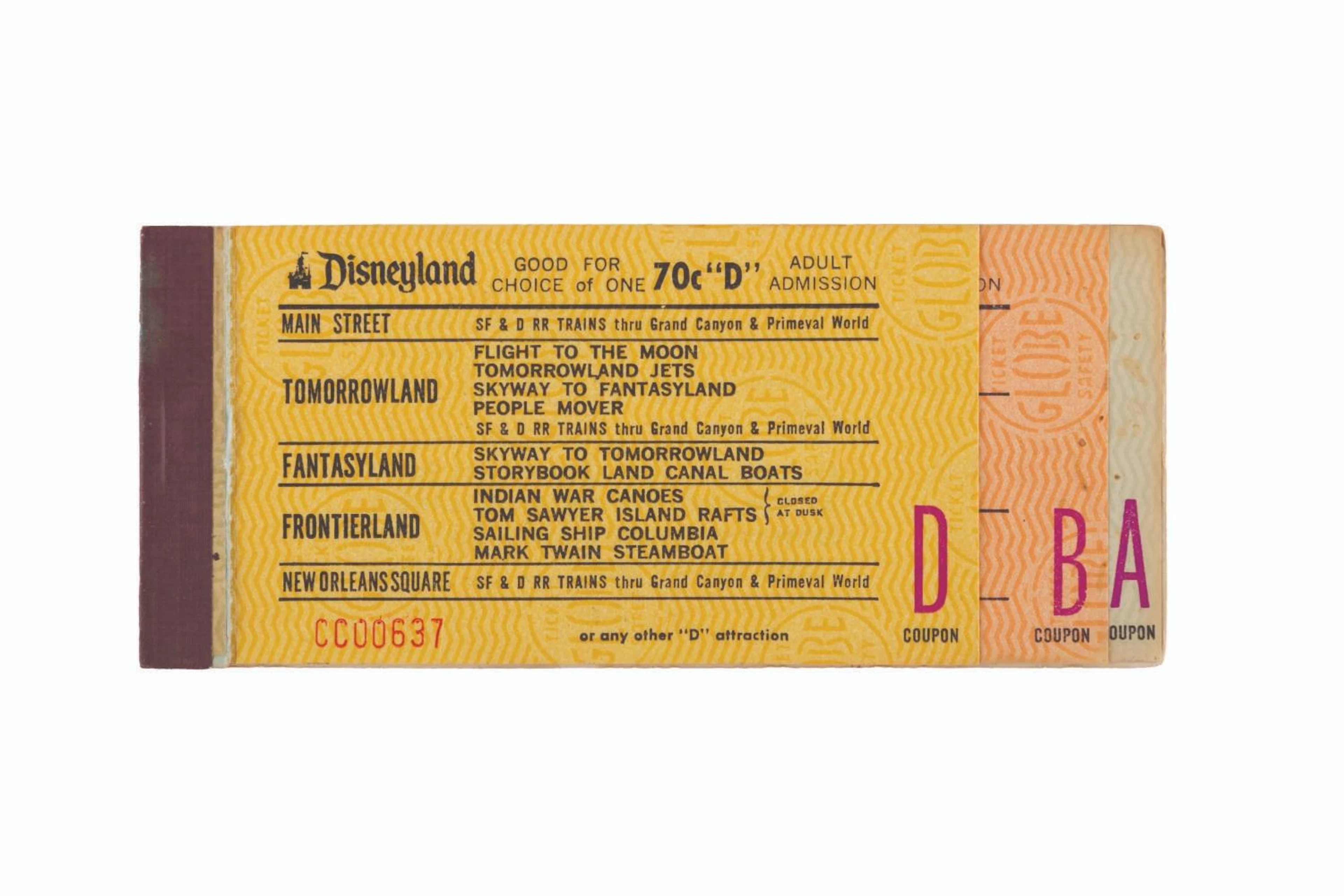 A 1960s Disneyland Adult Ticket Book.