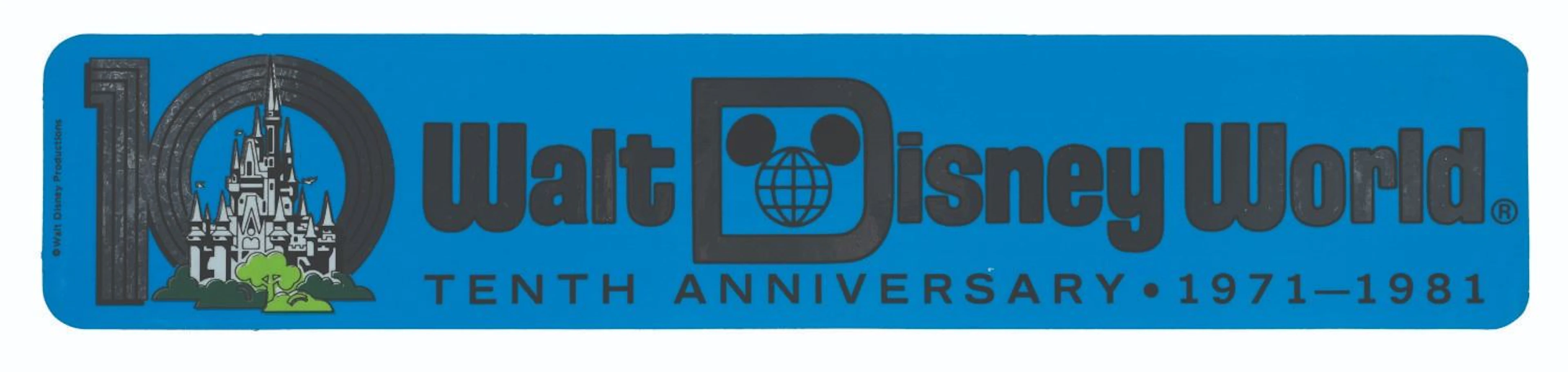 A Walt Disney World 10th Anniversary Bumper Sticker.