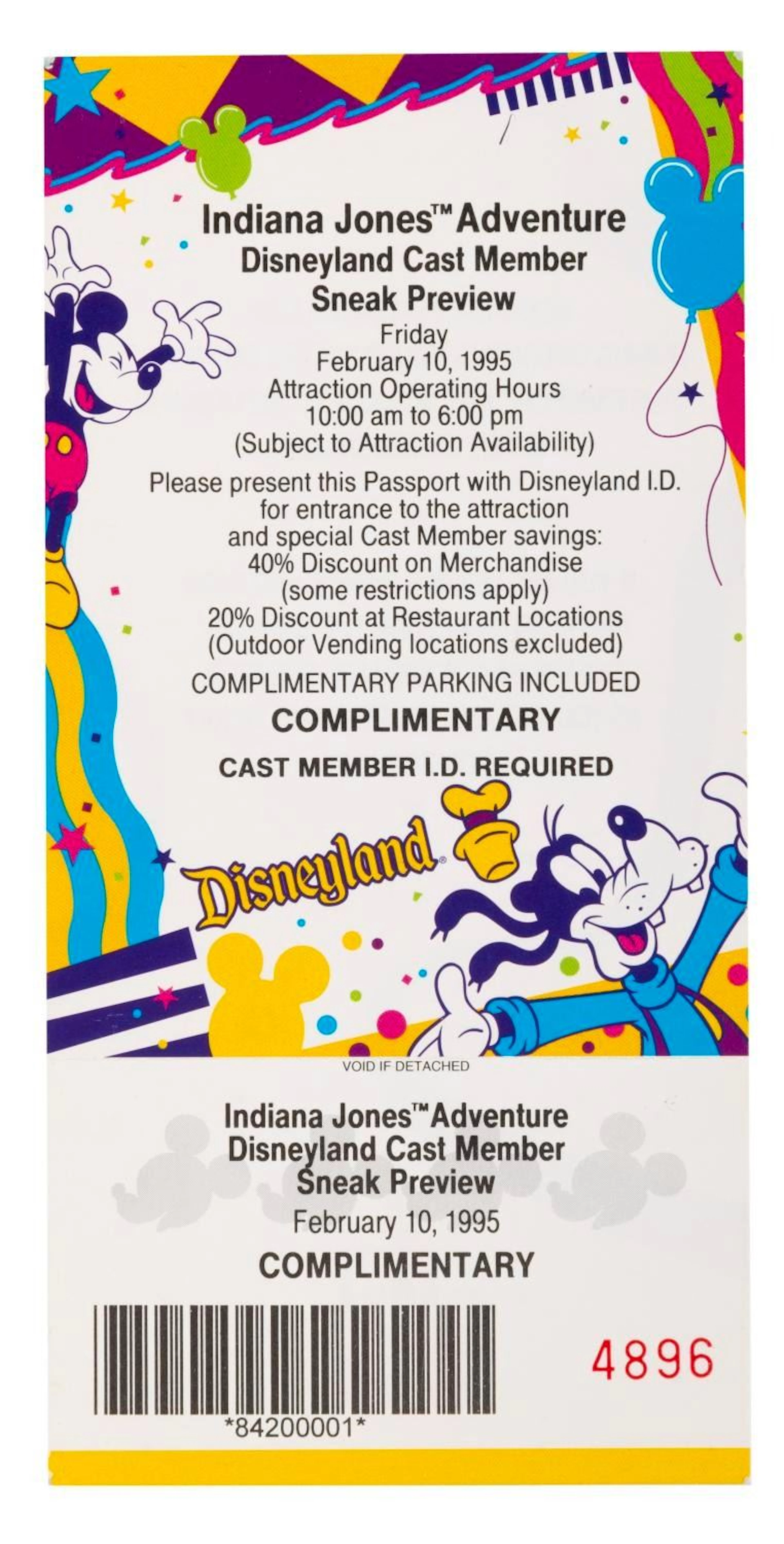An Indiana Jones Cast Member Sneak Preview Ticket.