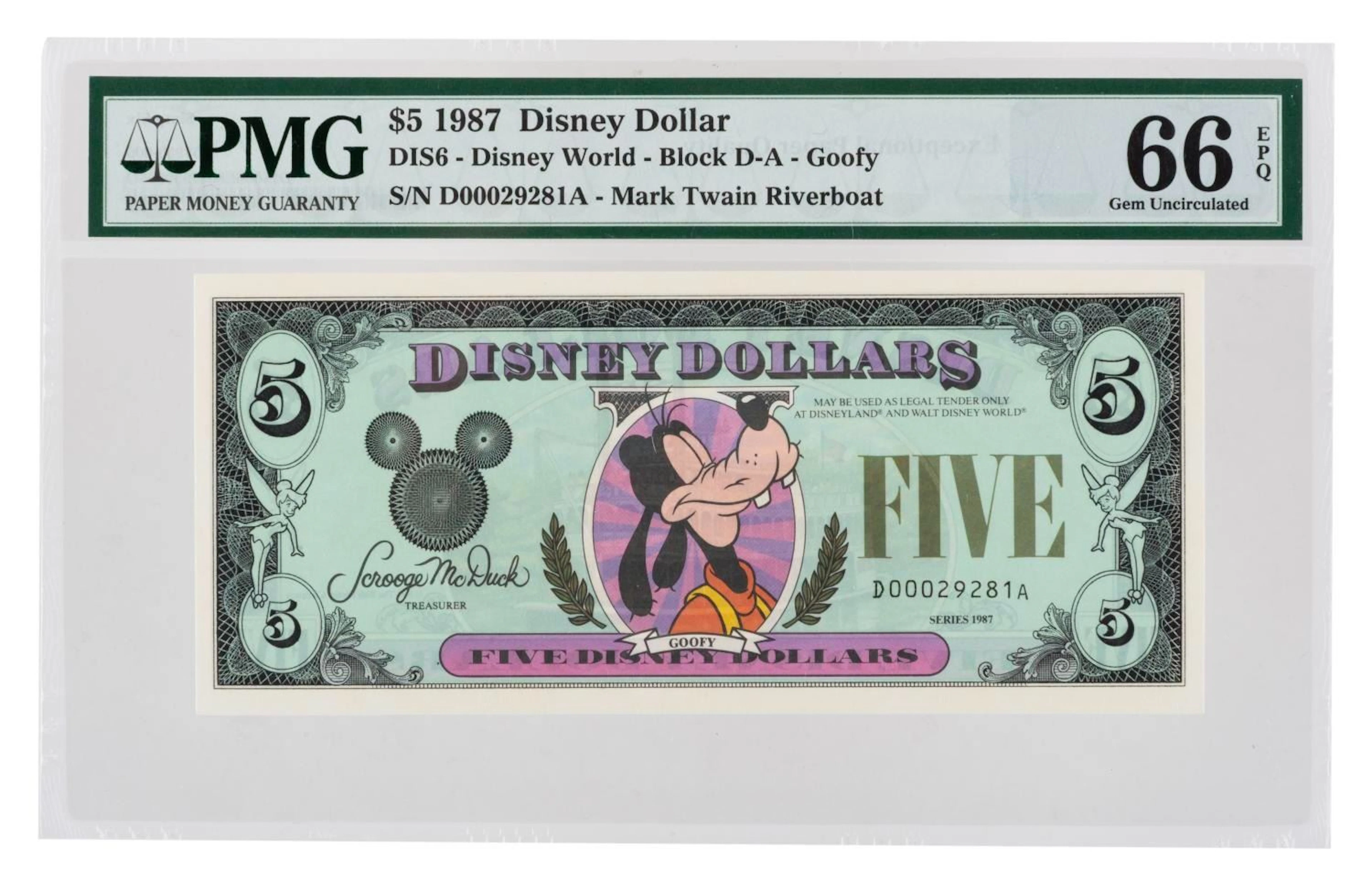 A $5 Series 1987 Disney Dollar.