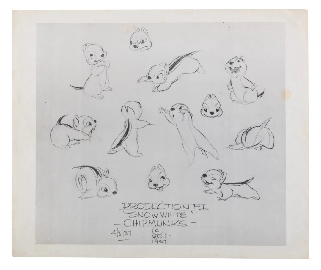 A “Snow White and the Seven Dwarfs” Chipmunk Model Sheet.