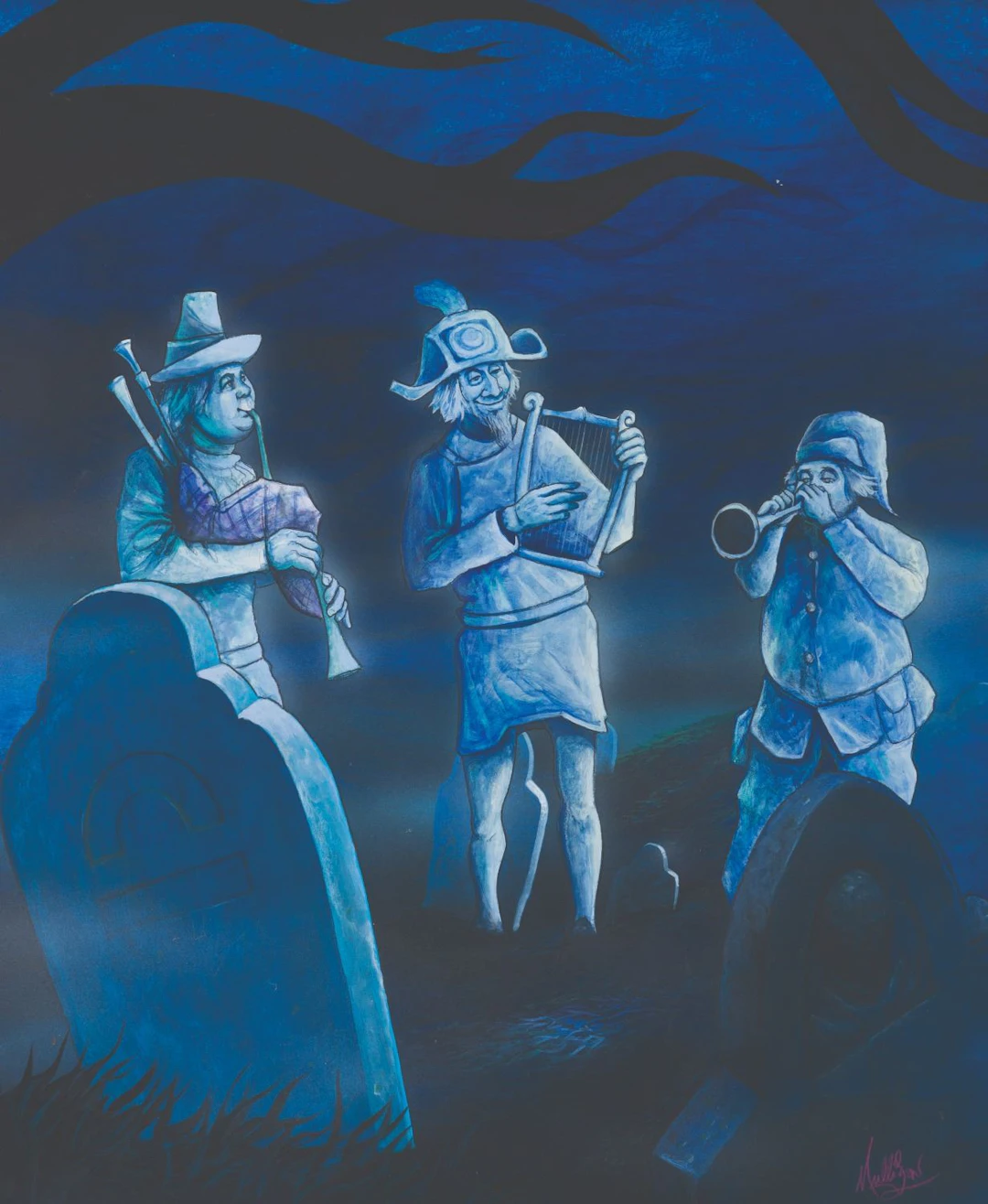 An Original Haunted Mansion Graveyard Band Painting.