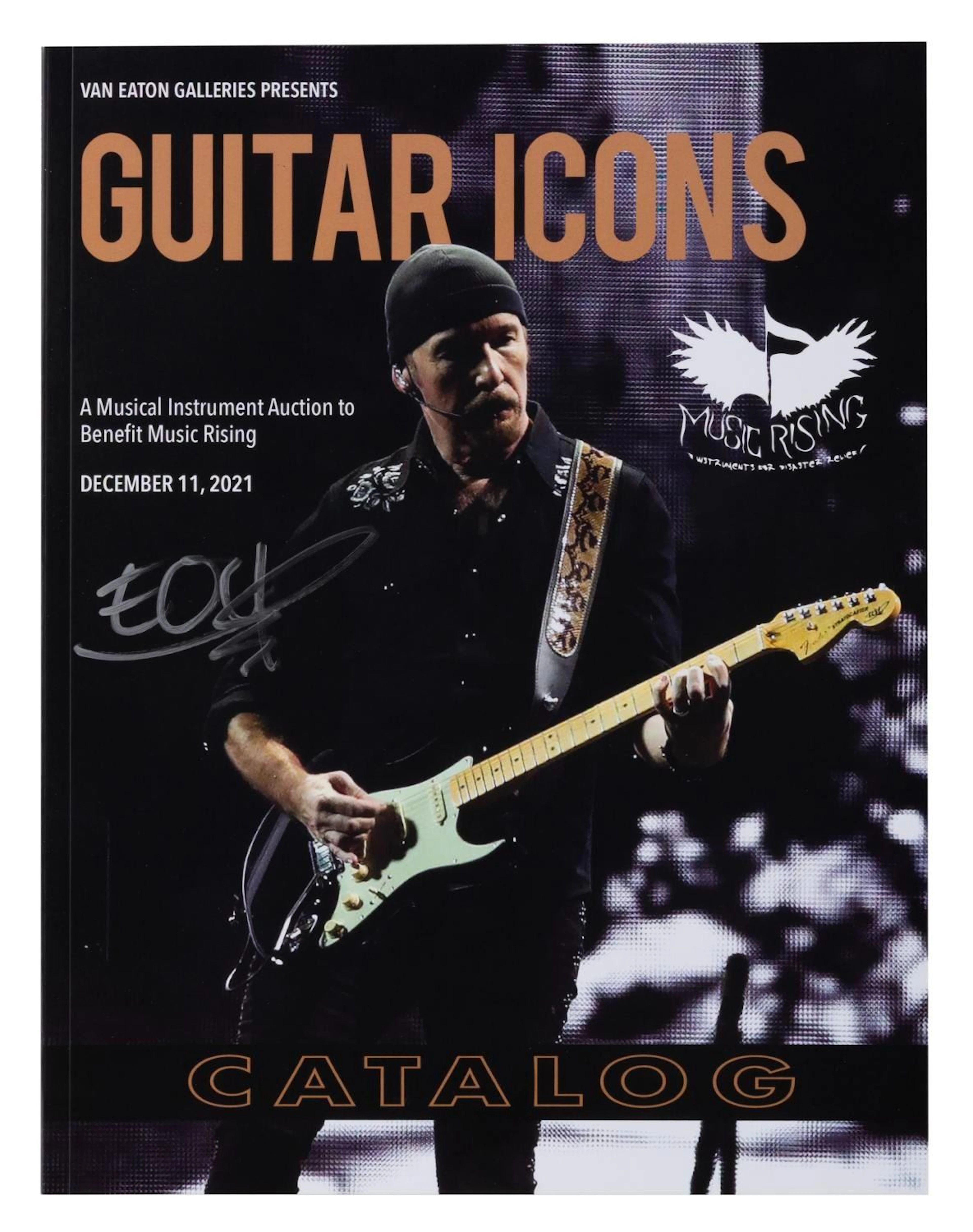 A Van Eaton Galleries Guitar Icons Catalog Signed by The Edge.
