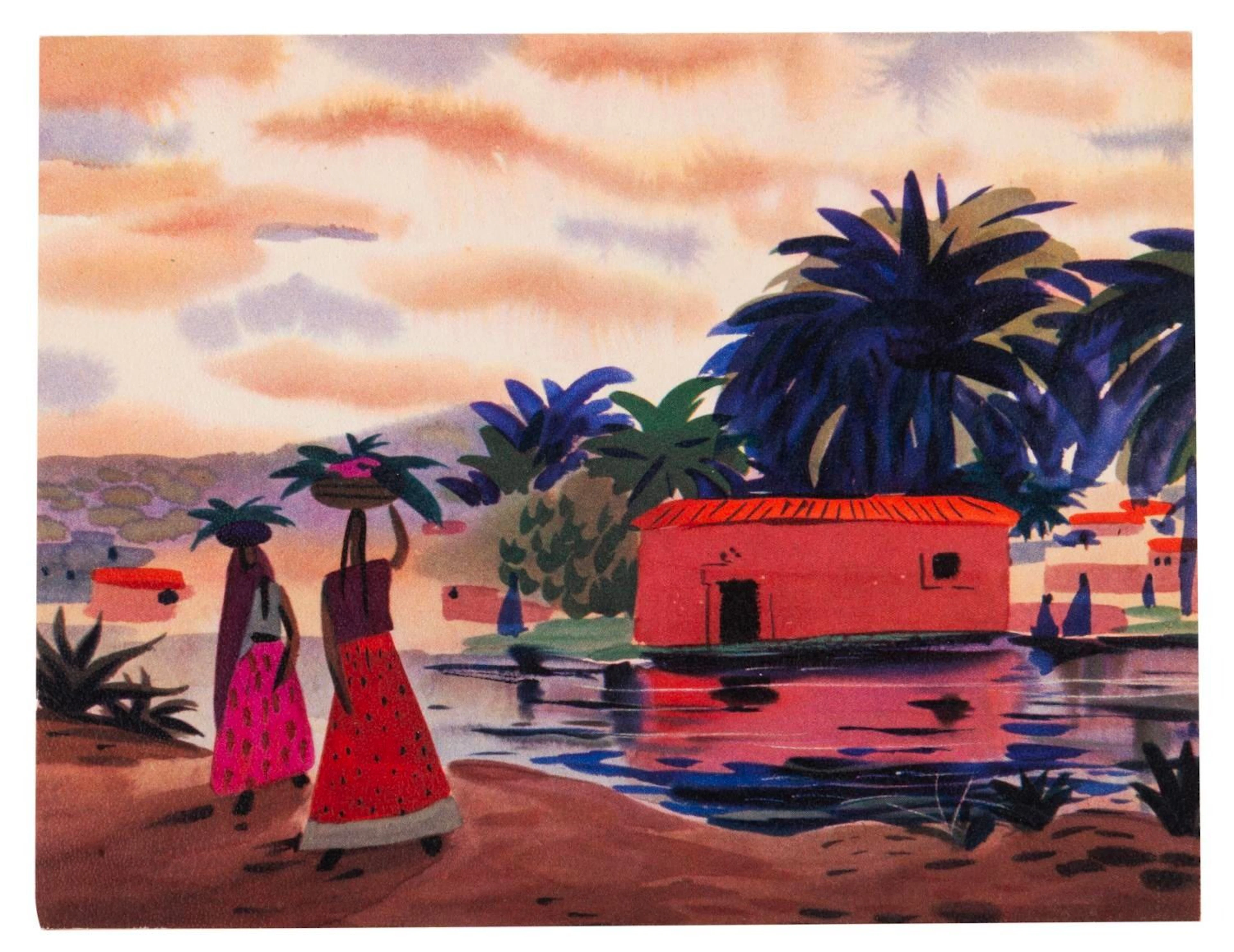 A Very Early Mary Blair "River Scene" Hallmark Card.