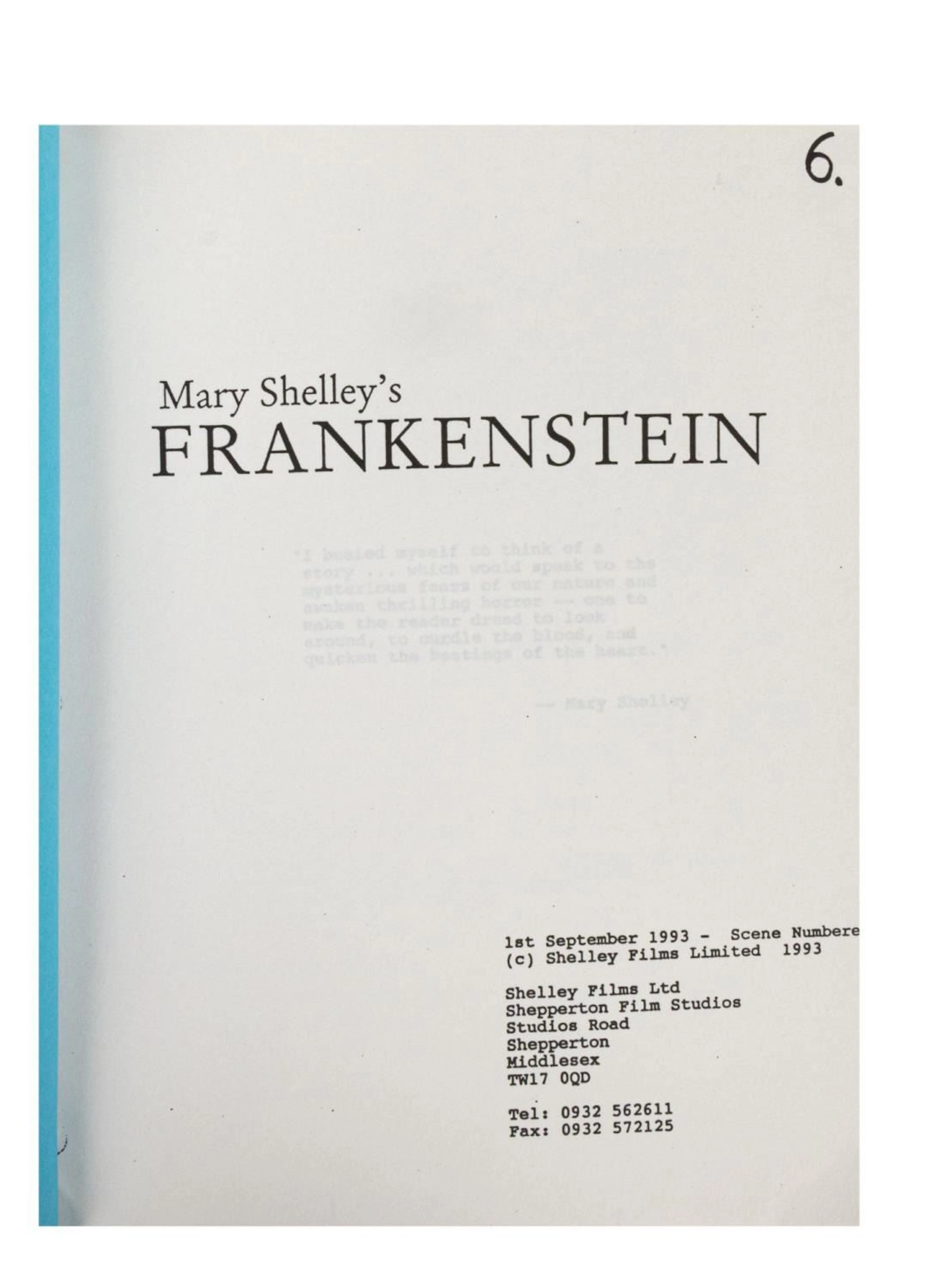 A "Mary Shelley's Frankenstein" Script.
