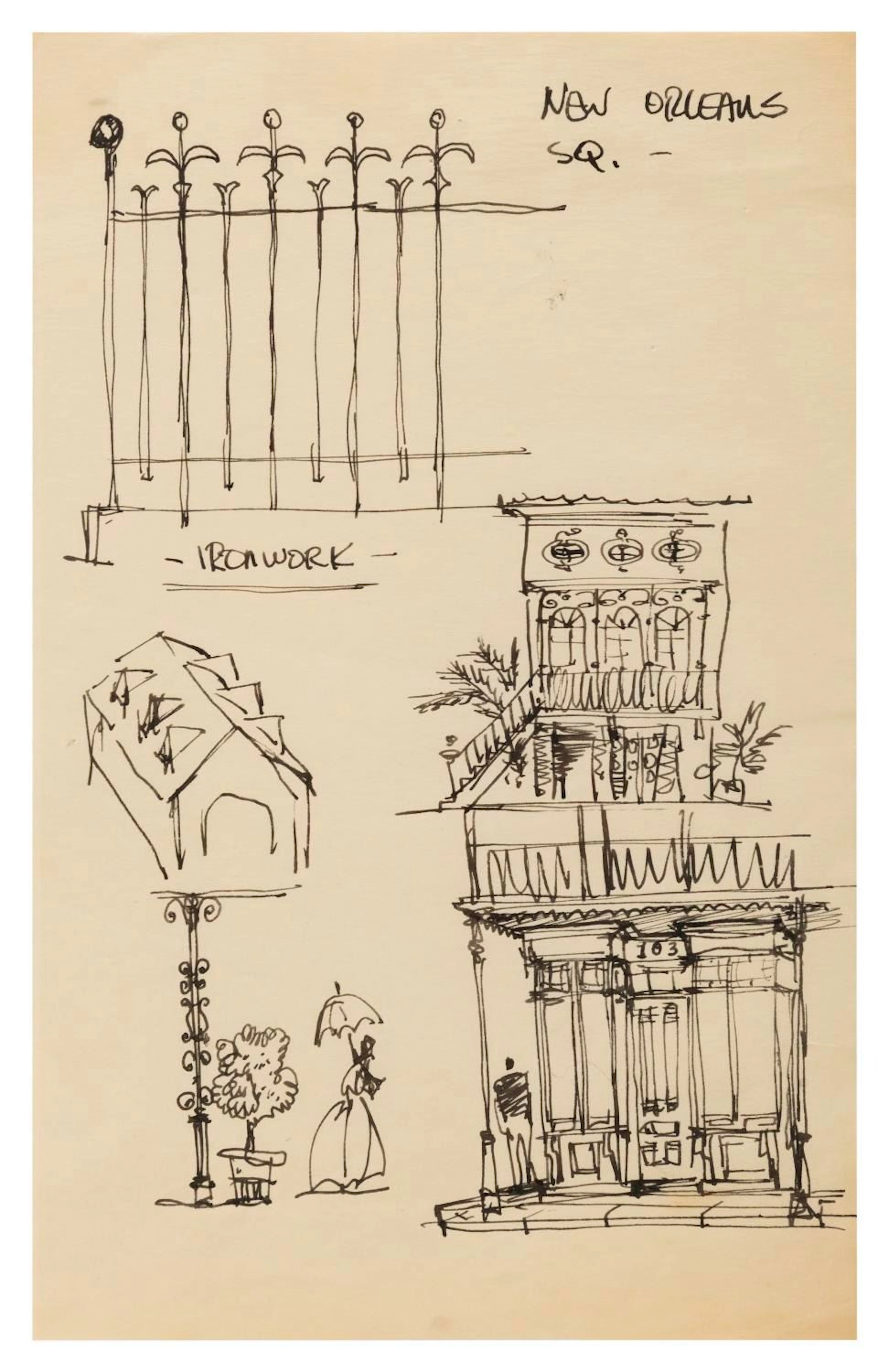 An Original New Orleans Square Concept Drawing by Bill Martin.